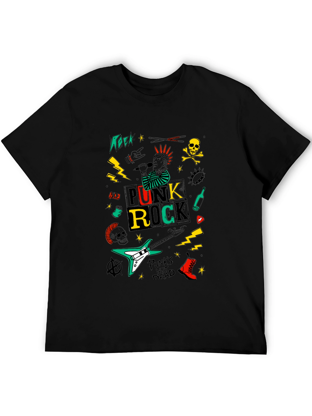 Punk Rock Graphic Tee - Black Cotton T-Shirt