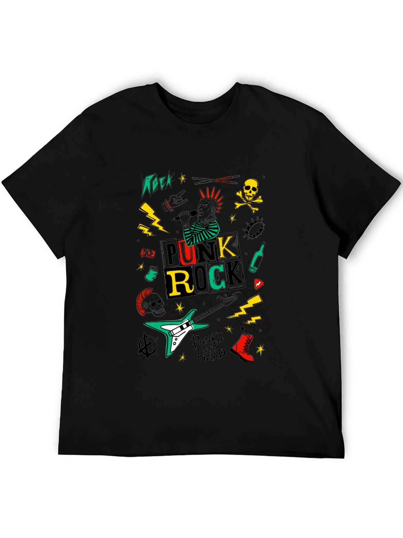 Punk Rock Graphic Tee - Black Cotton T-Shirt