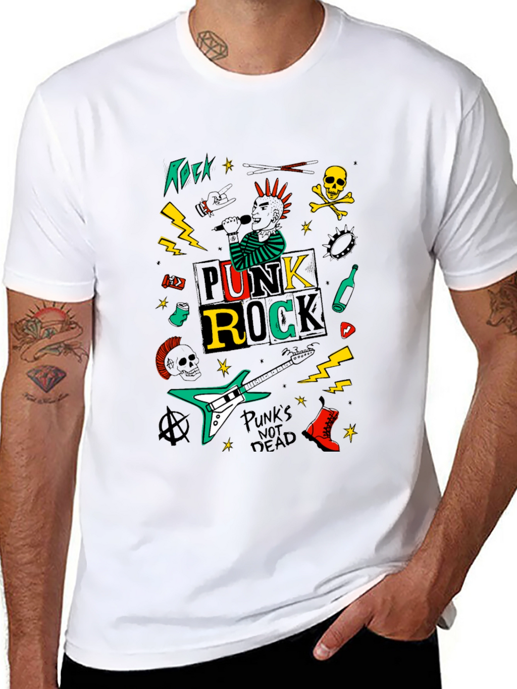 Punk Rock Graphic Tee - Black Cotton T-Shirt