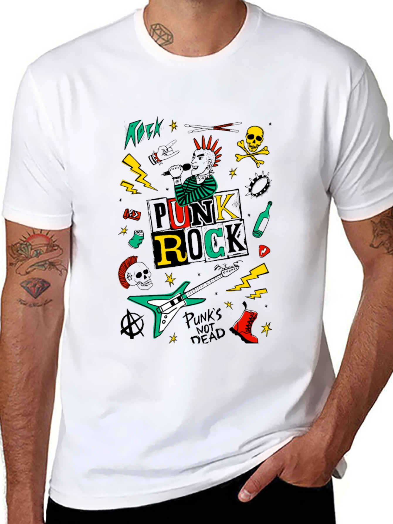 Punk Rock Graphic Tee - Black Cotton T-Shirt