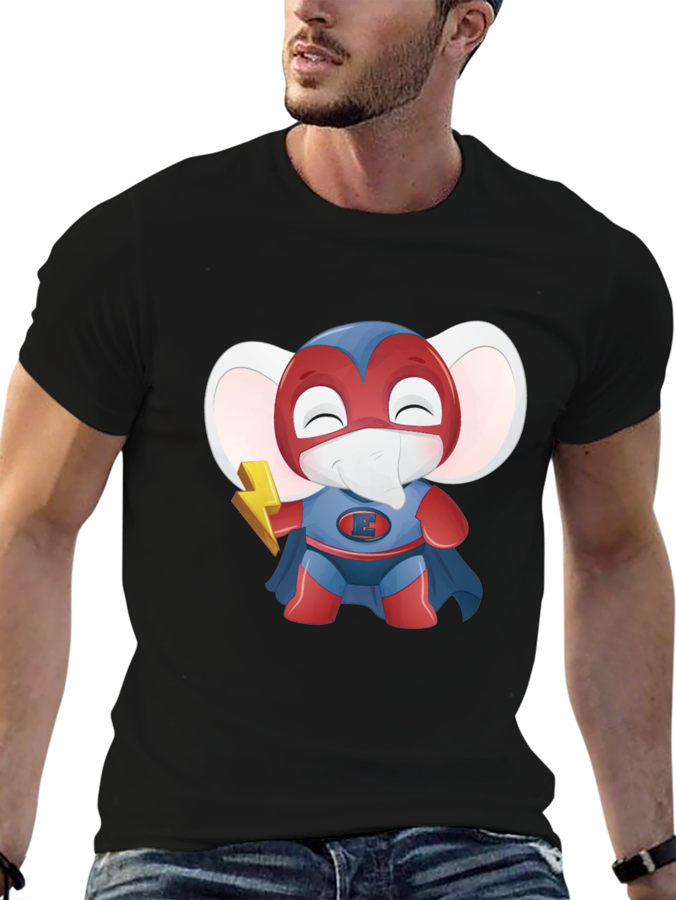 Superhero Elephant Cartoon T-Shirt