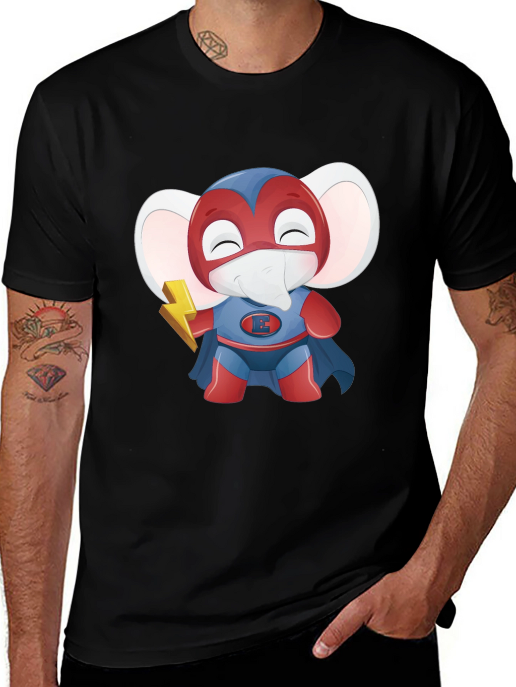 Superhero Elephant Cartoon T-Shirt