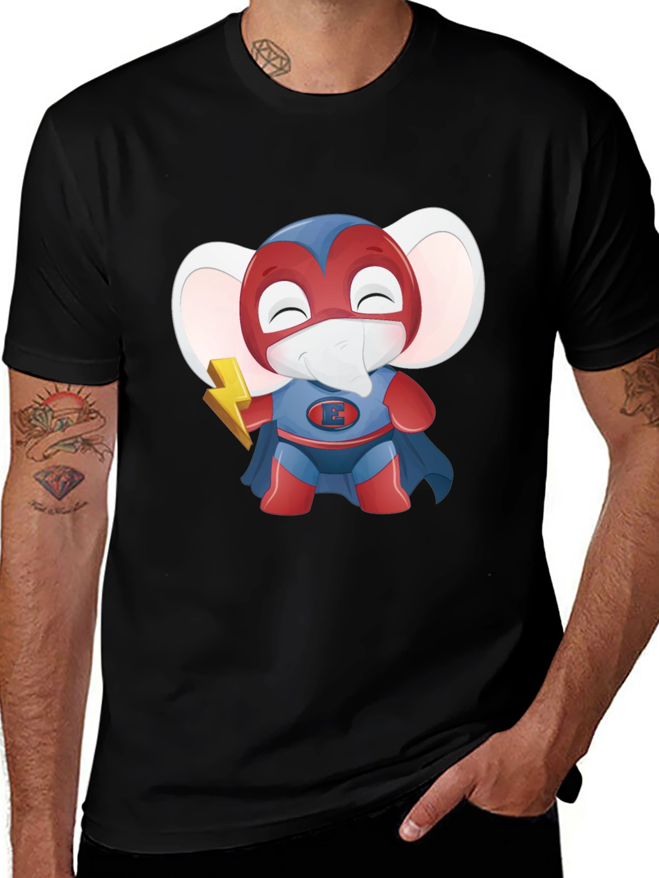 Superhero Elephant Cartoon T-Shirt