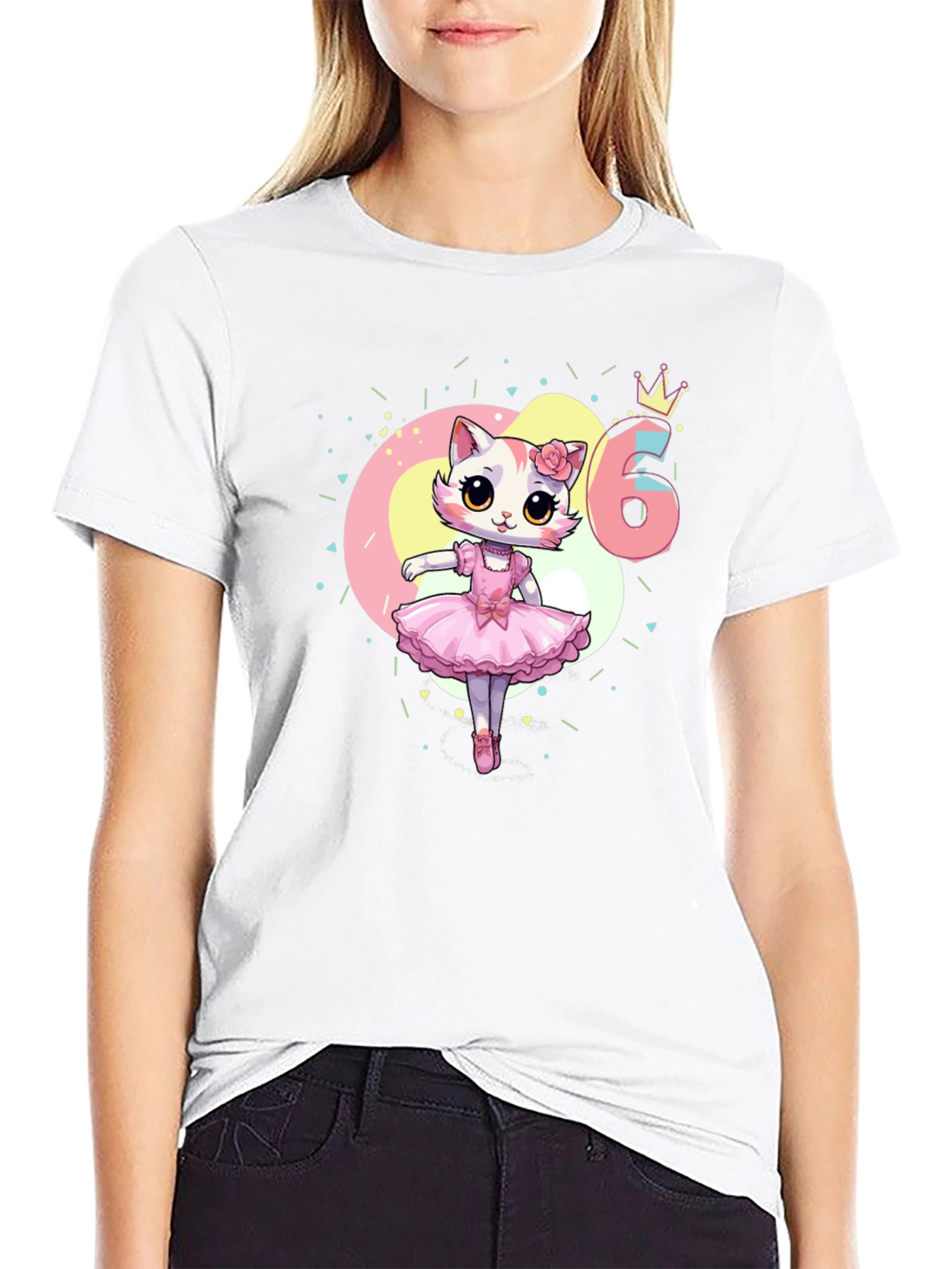Cute Cat Ballerina 6th Birthday T-Shirt