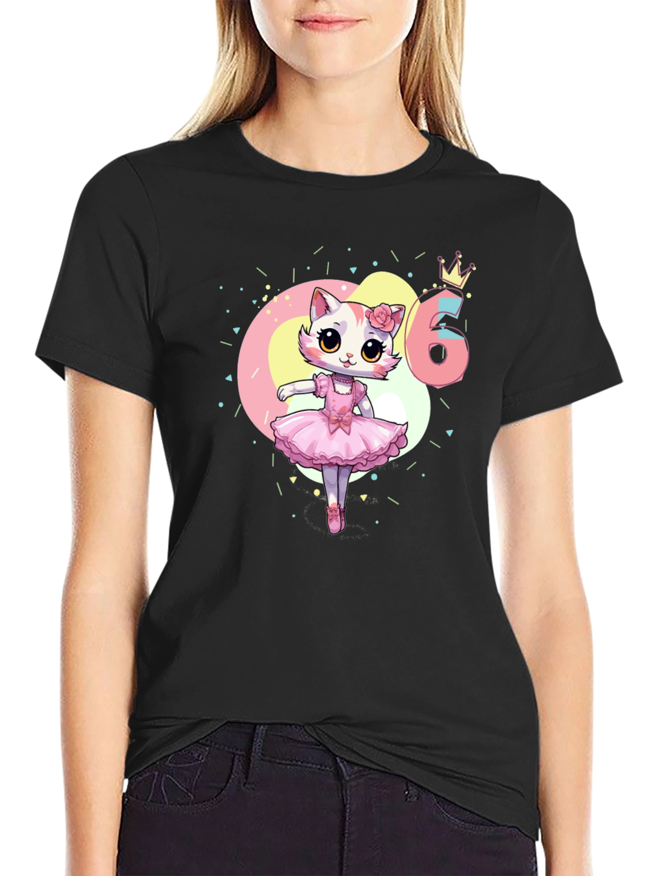 Cute Cat Ballerina 6th Birthday T-Shirt