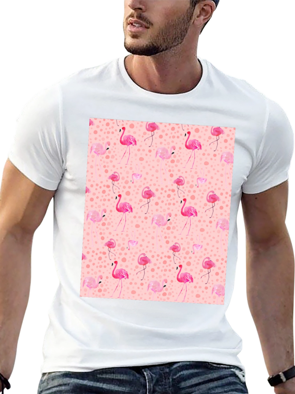 Flamingo Print Tee - Novelty Graphic T-Shirt
