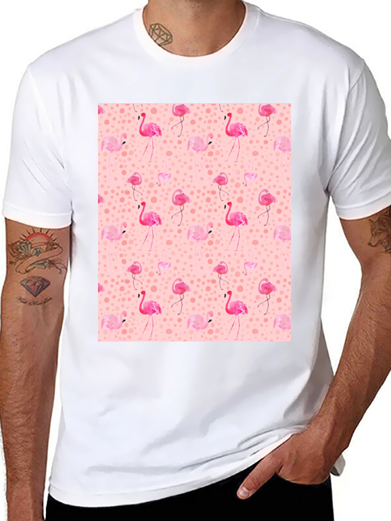 Flamingo Print Tee - Novelty Graphic T-Shirt