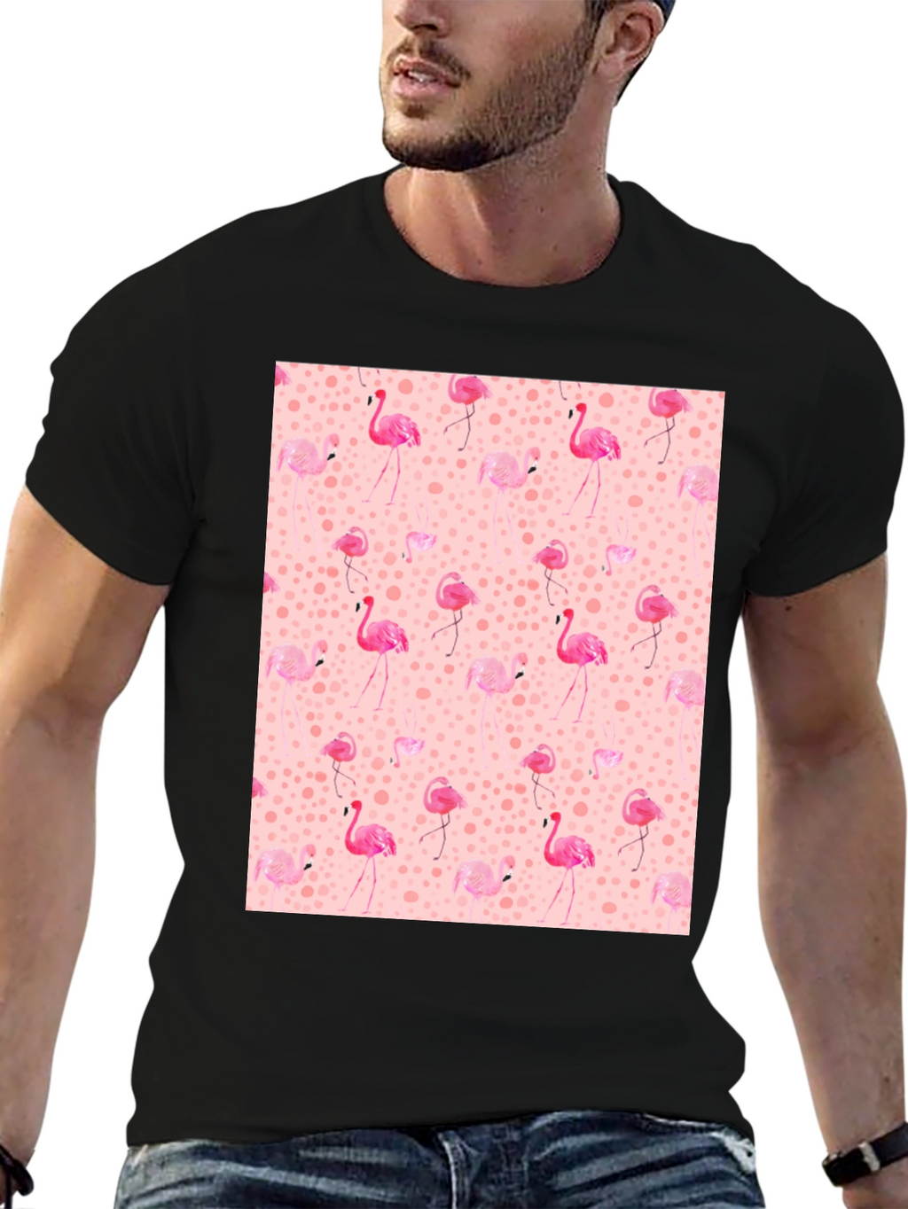 Flamingo Print Tee - Novelty Graphic T-Shirt