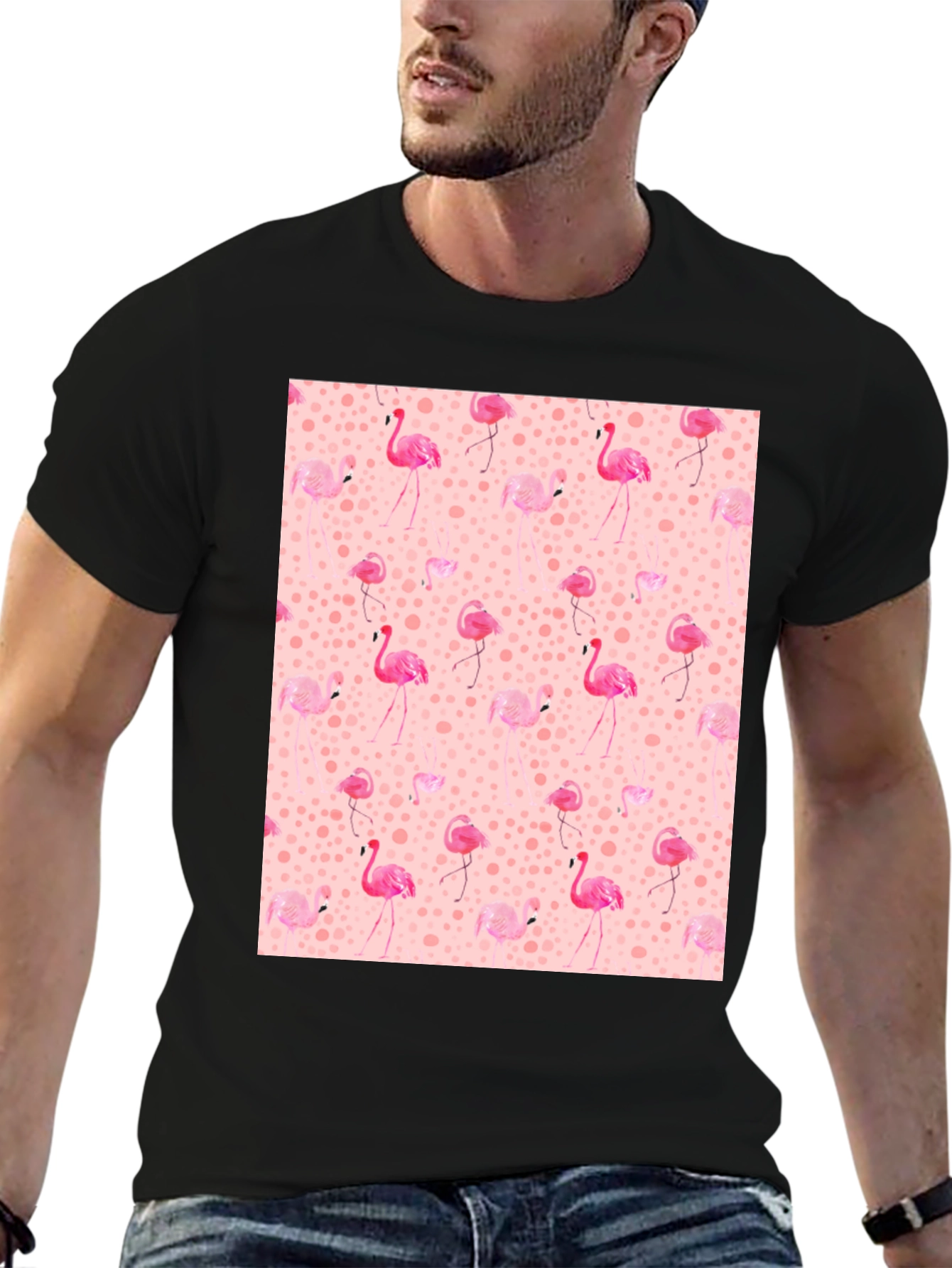 Flamingo Print Tee - Novelty Graphic T-Shirt