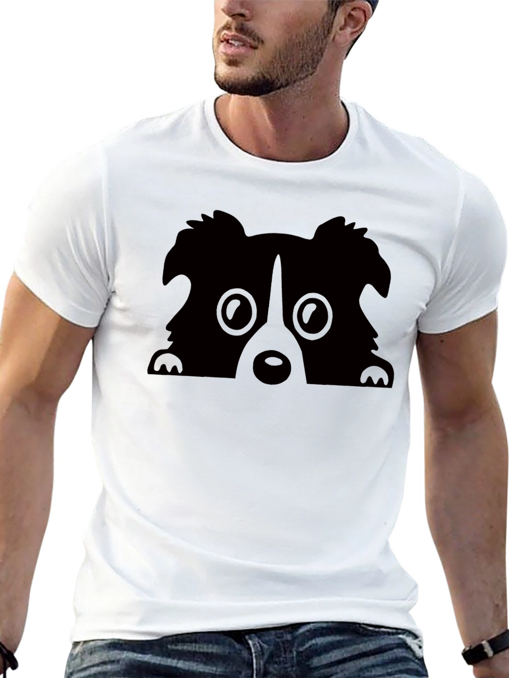 Cute Dog Peekaboo Graphic Tee - Black