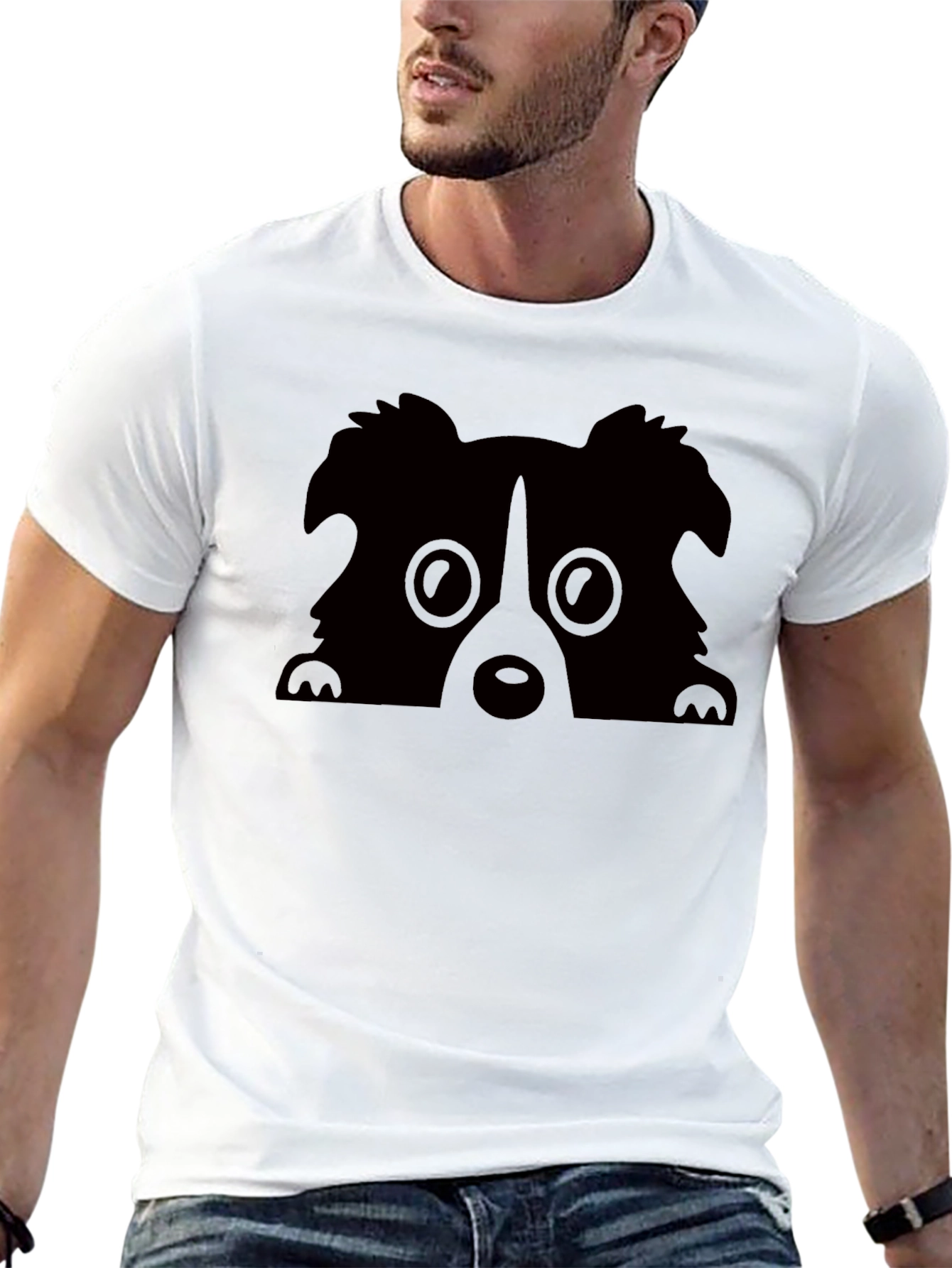 Cute Dog Peekaboo Graphic Tee - Black