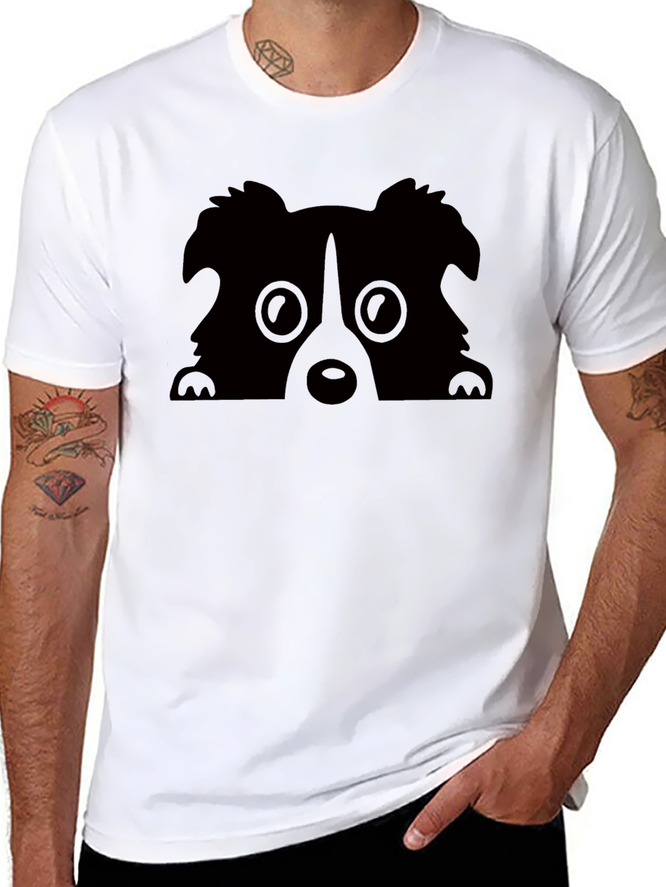 Cute Dog Peekaboo Graphic Tee - Black