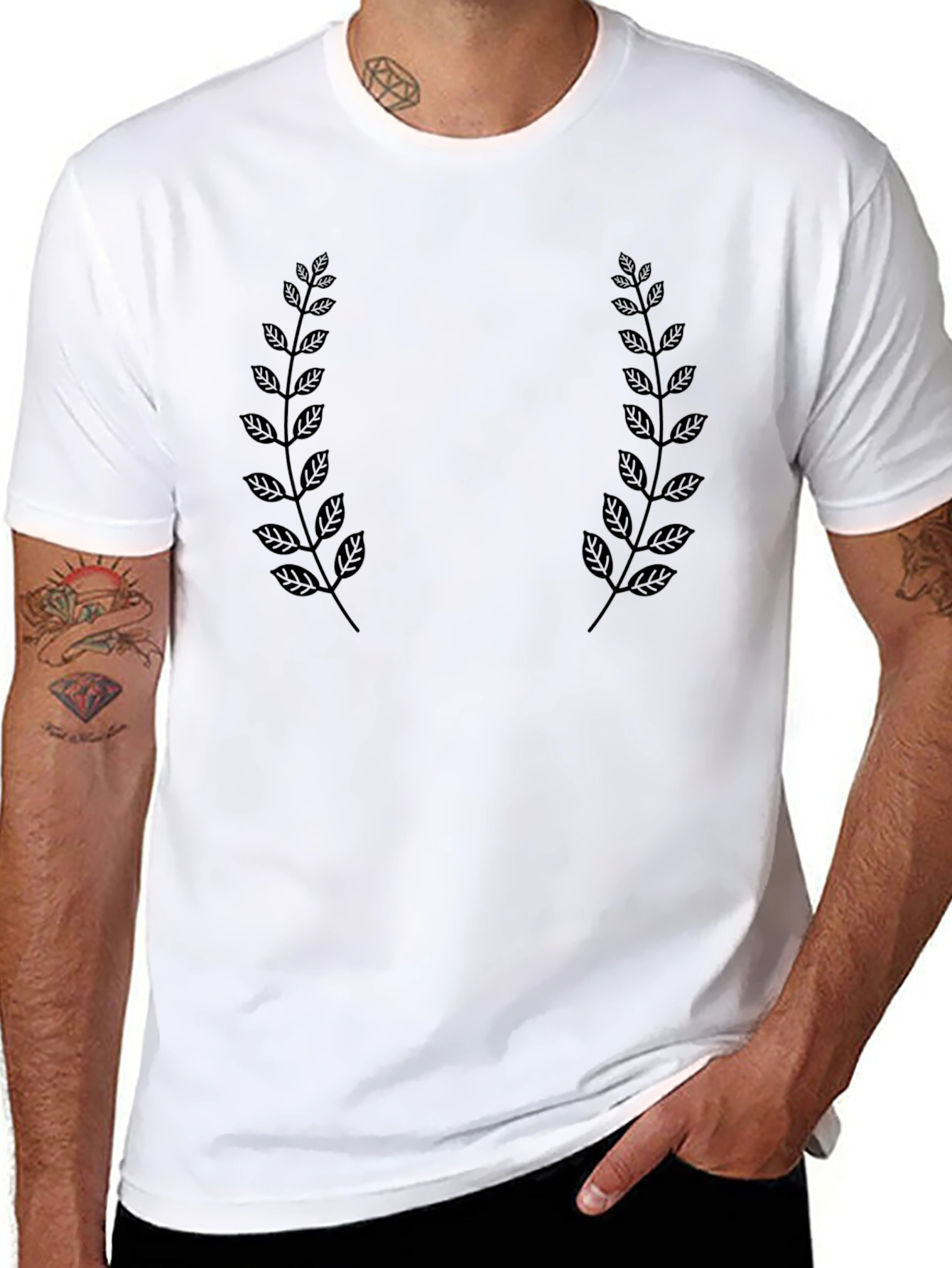 Black Laurel Wreath Graphic T-Shirt - Stylish Mens Tee