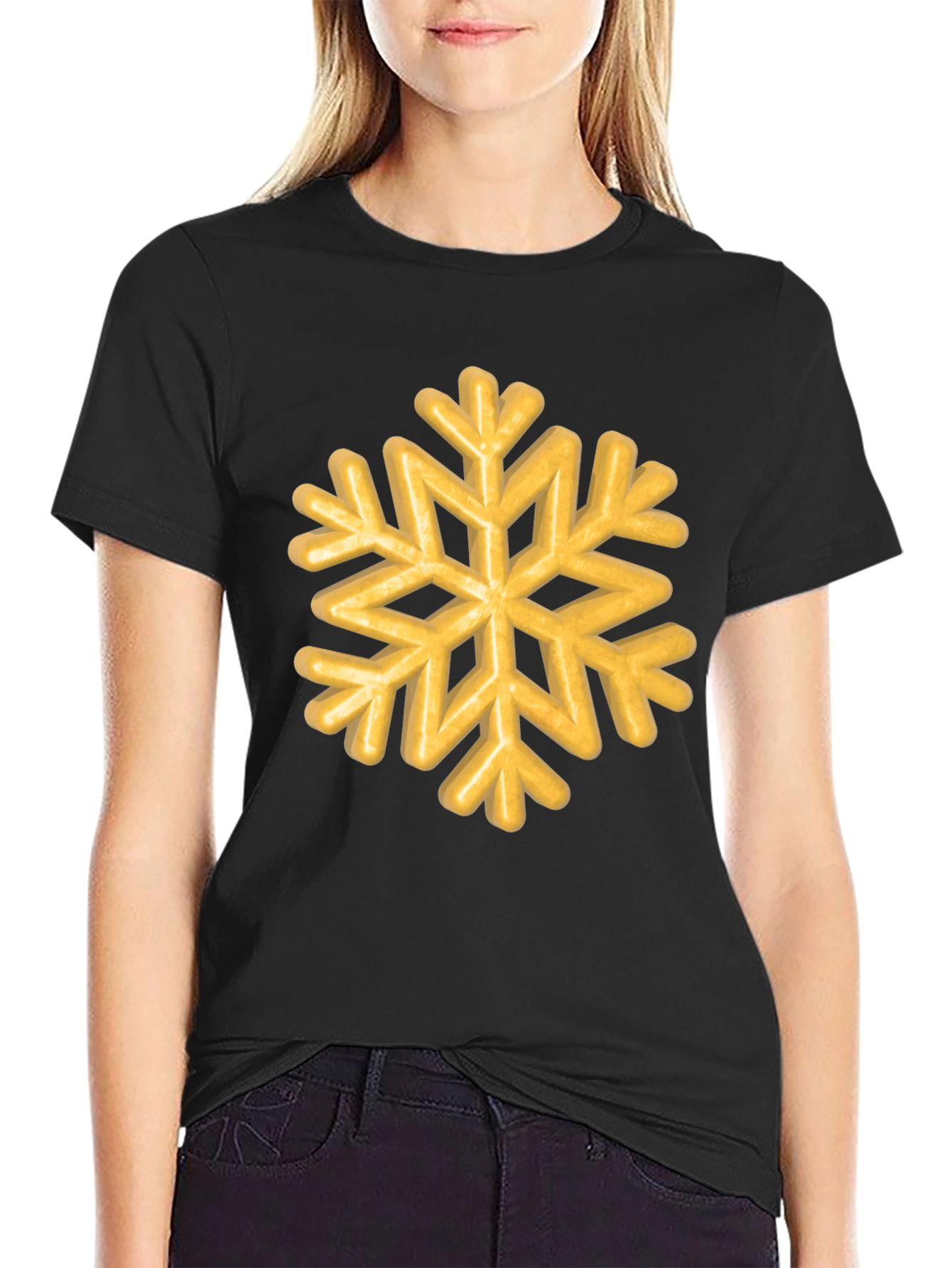 Golden Snowflake Graphic Tee - Unisex Black T-Shirt