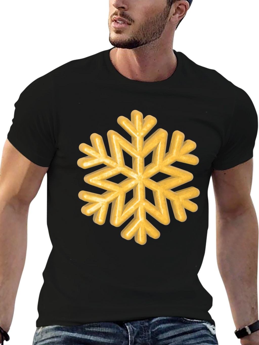 Golden Snowflake Graphic Tee - Unisex Black T-Shirt