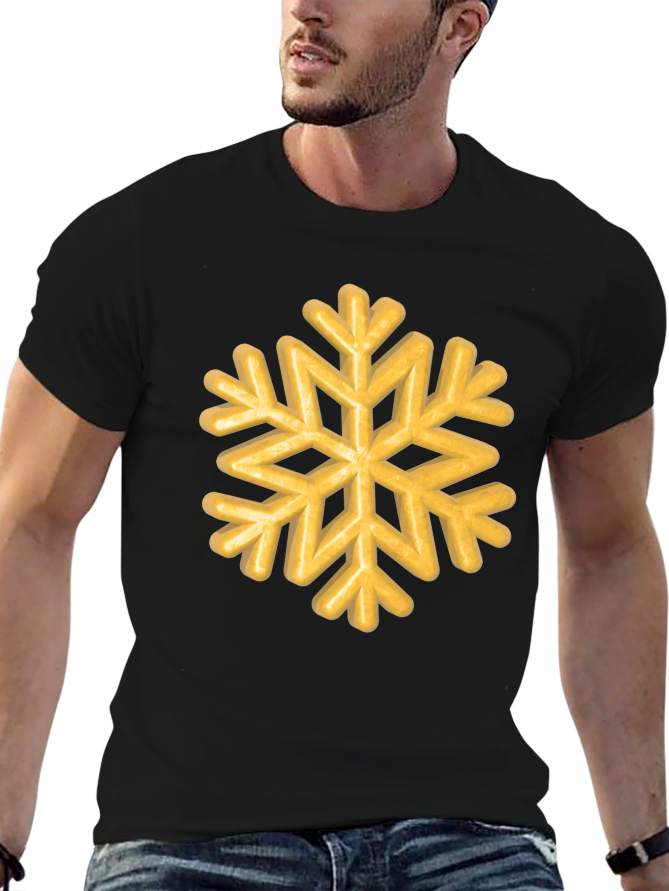 Golden Snowflake Graphic Tee - Unisex Black T-Shirt