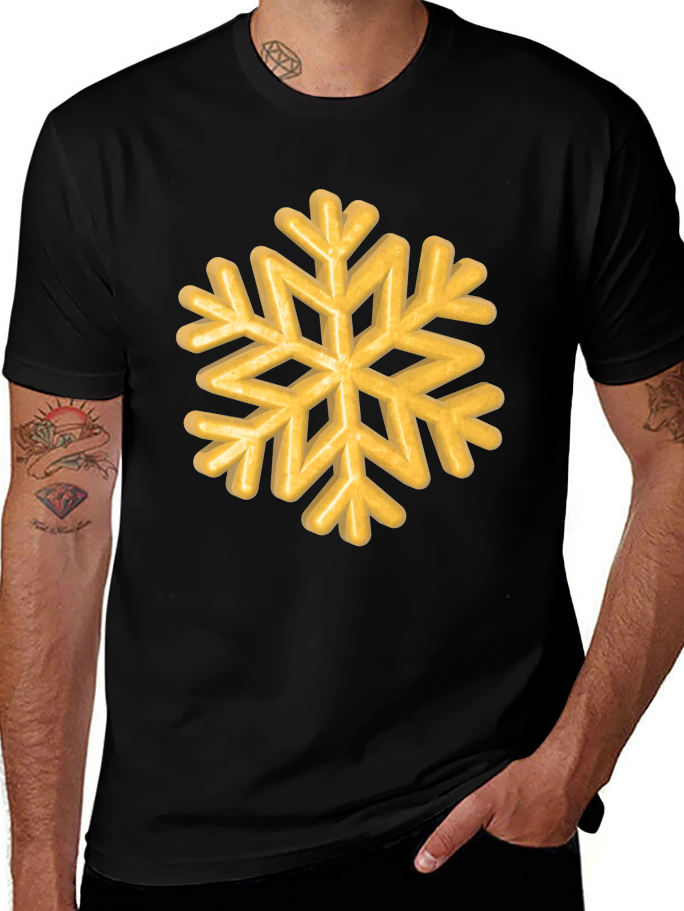 Golden Snowflake Graphic Tee - Unisex Black T-Shirt