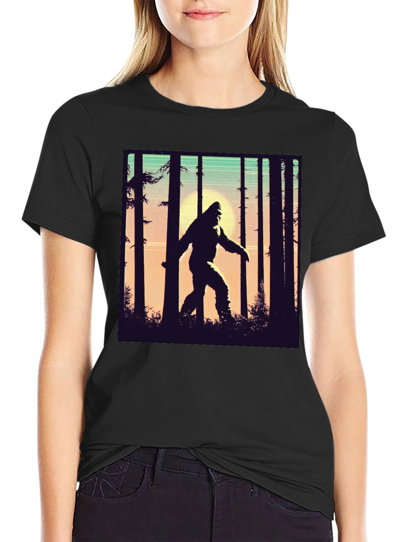 Sasquatch T-Shirt Bigfoot in Forest Graphic Tee
