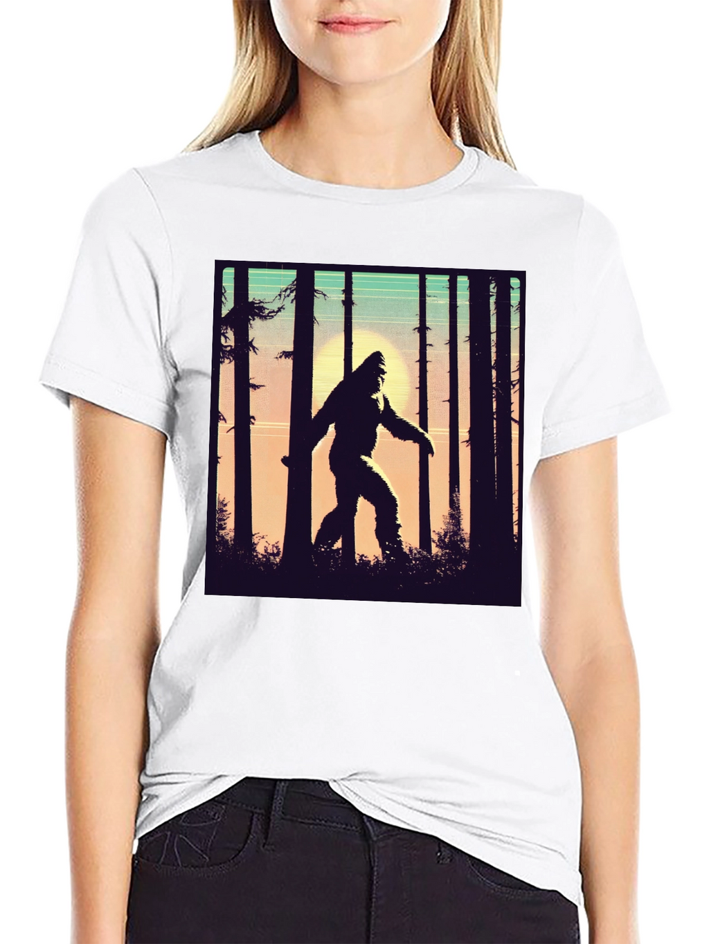 Sasquatch T-Shirt Bigfoot in Forest Graphic Tee