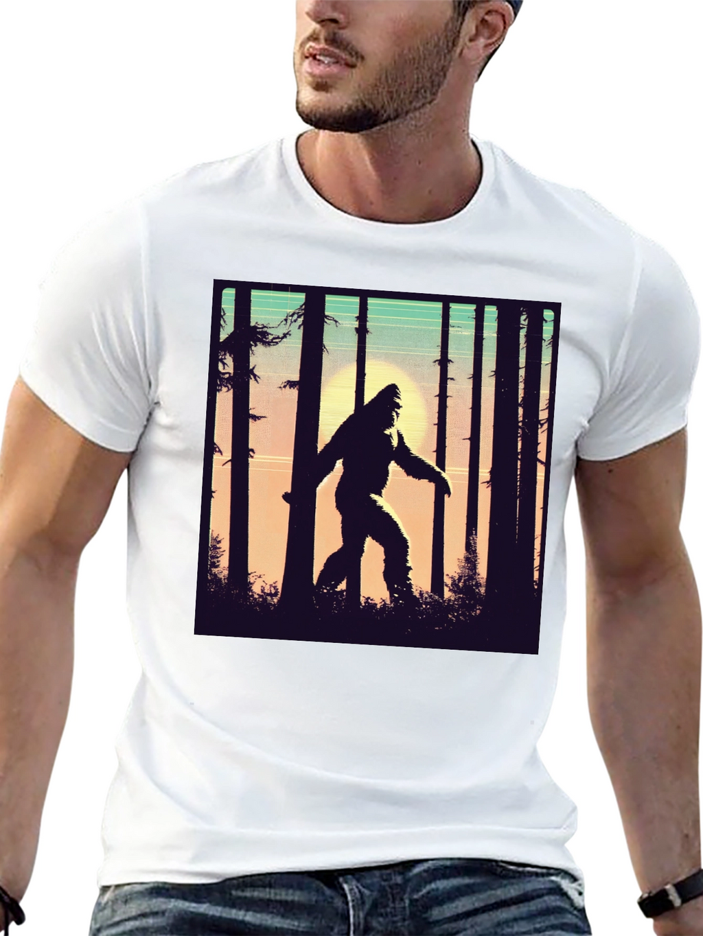 Sasquatch T-Shirt Bigfoot in Forest Graphic Tee