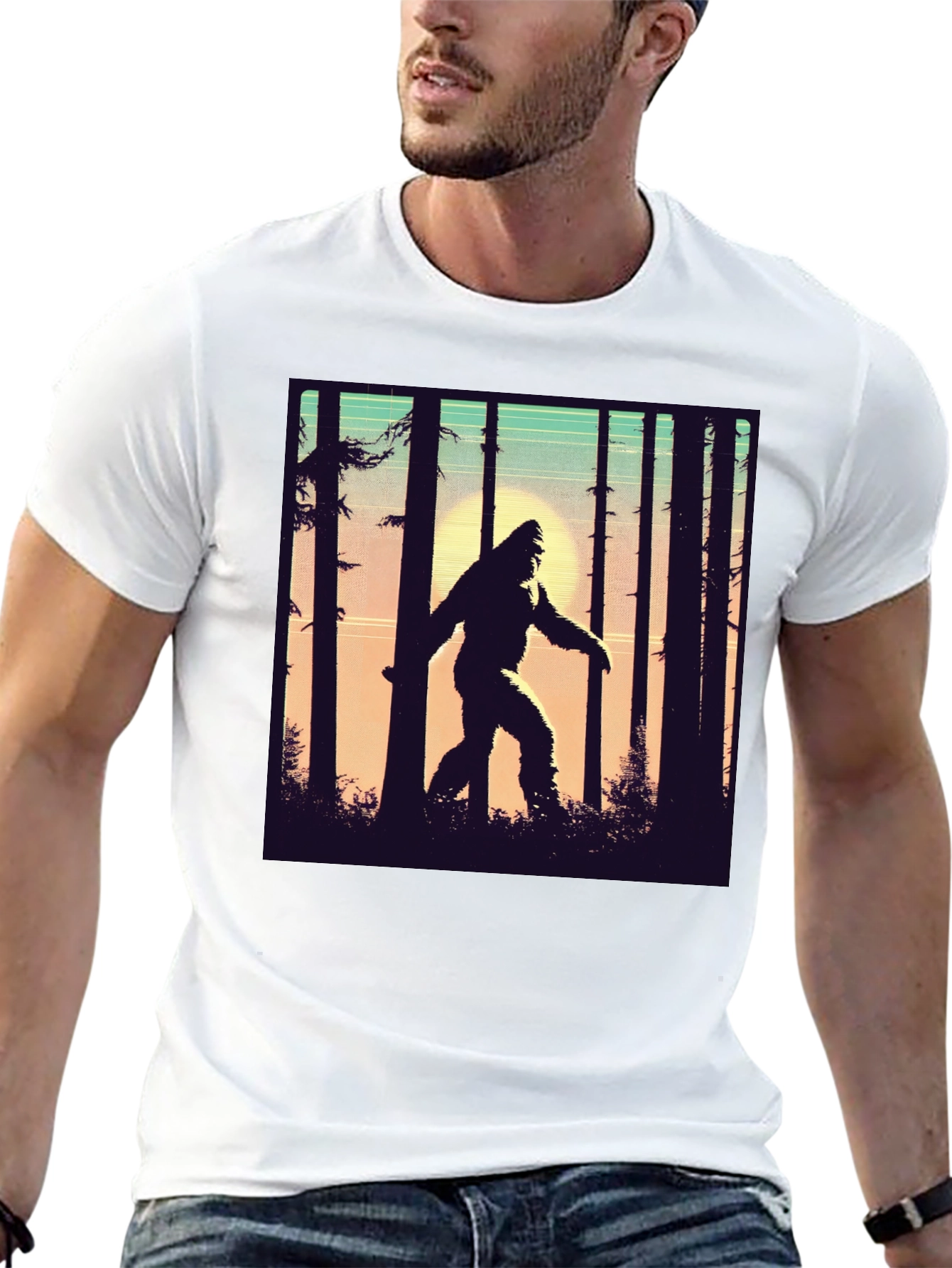 Sasquatch T-Shirt Bigfoot in Forest Graphic Tee