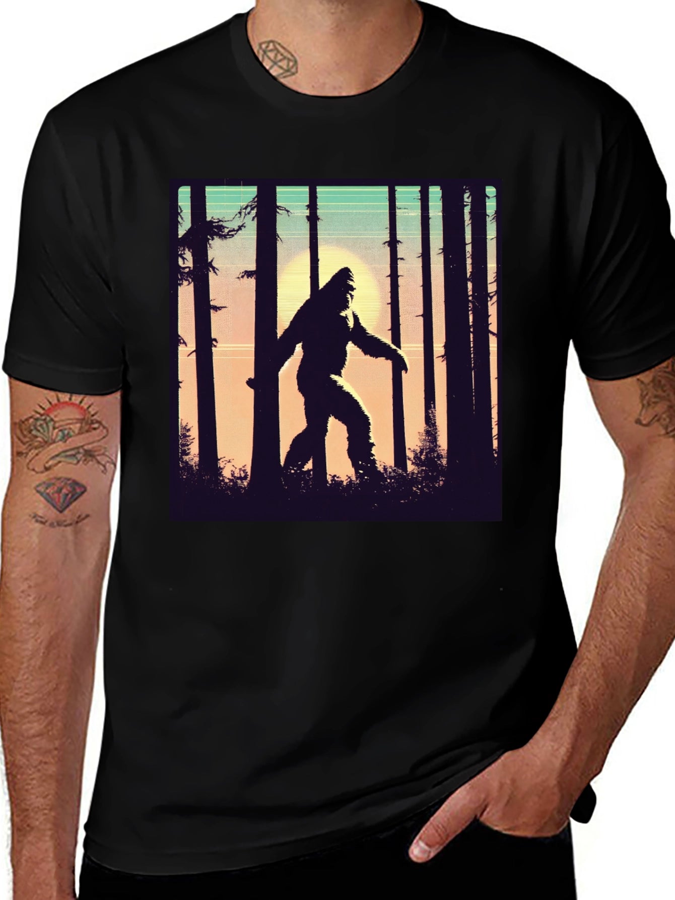 Sasquatch T-Shirt Bigfoot in Forest Graphic Tee