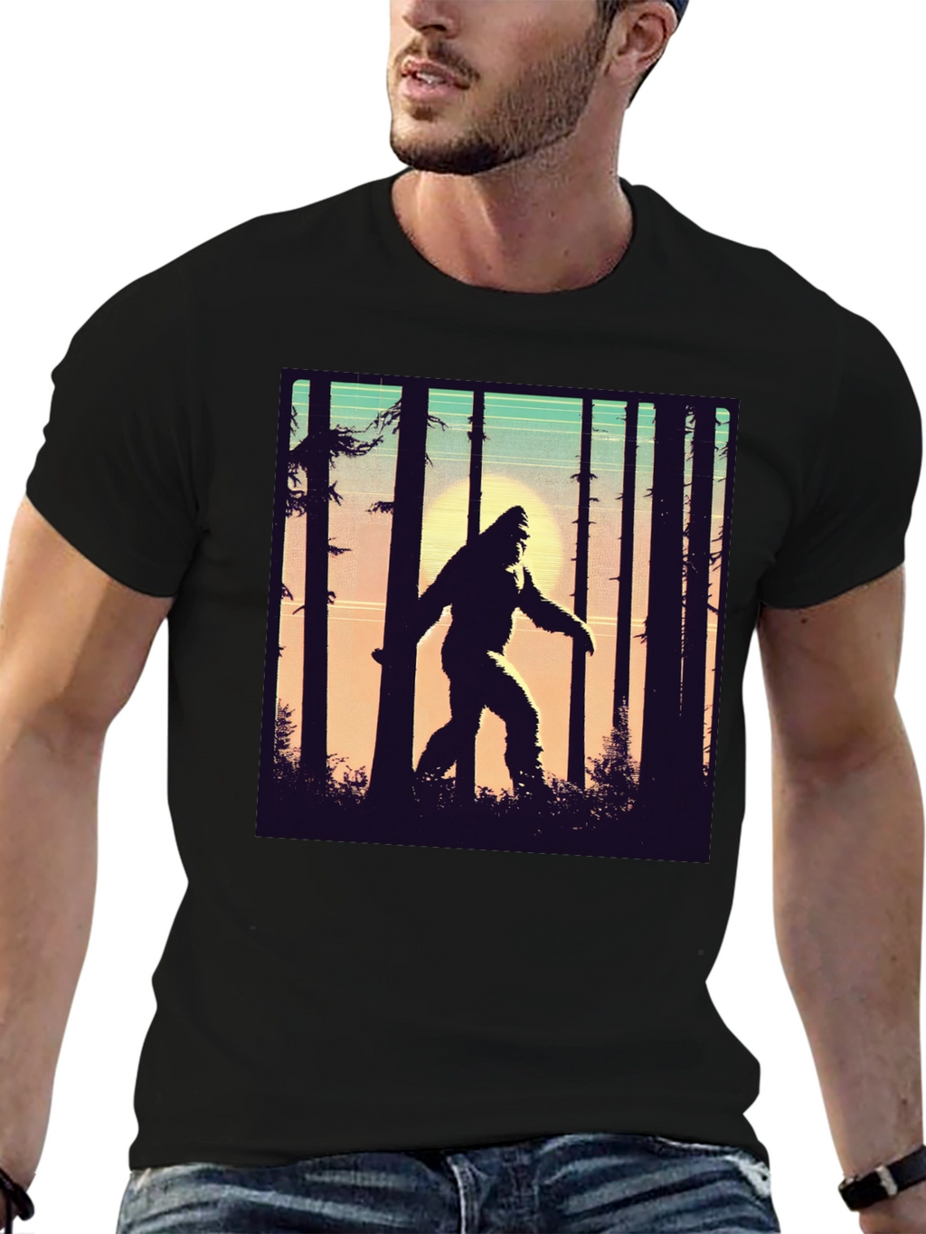 Sasquatch T-Shirt Bigfoot in Forest Graphic Tee