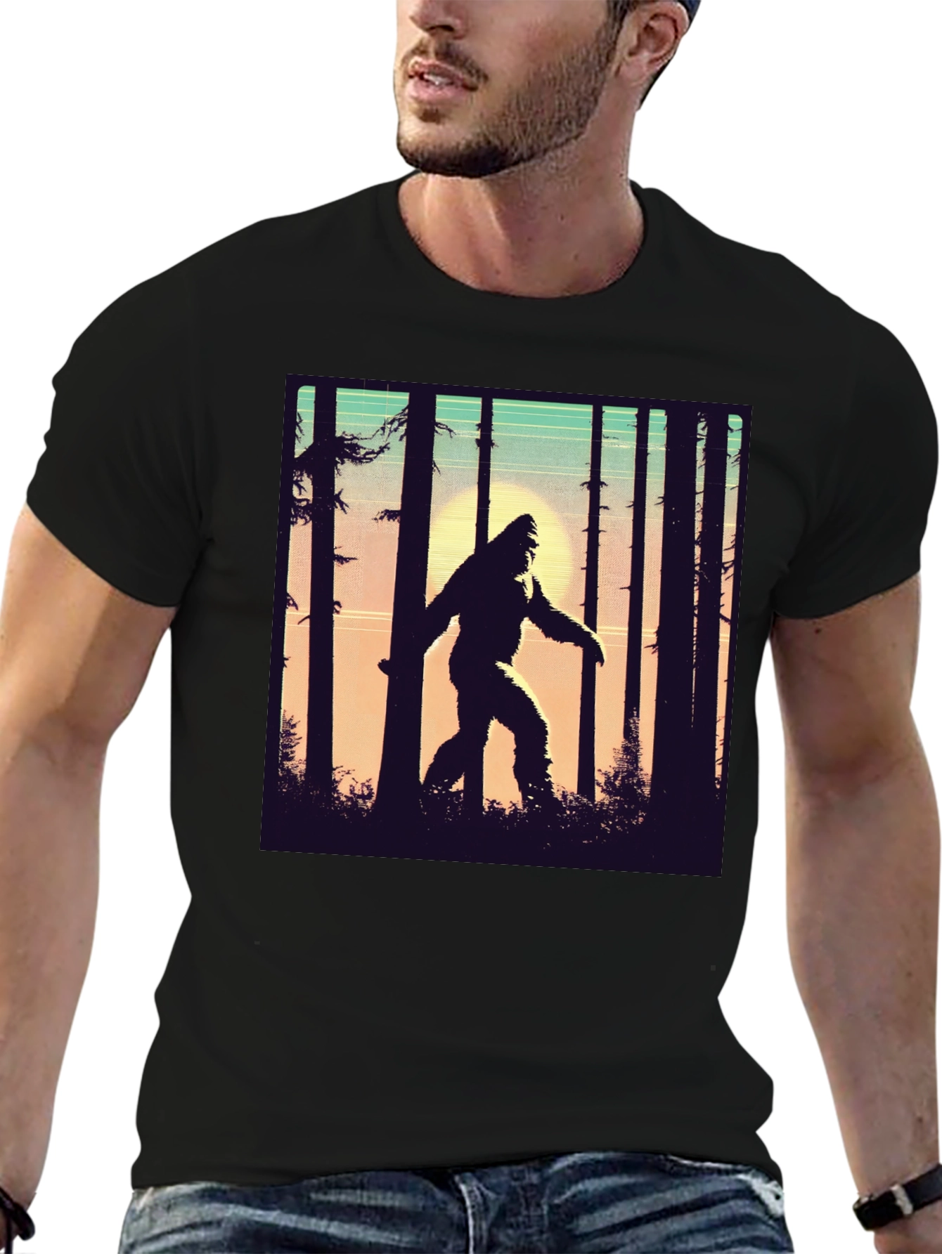 Sasquatch T-Shirt Bigfoot in Forest Graphic Tee