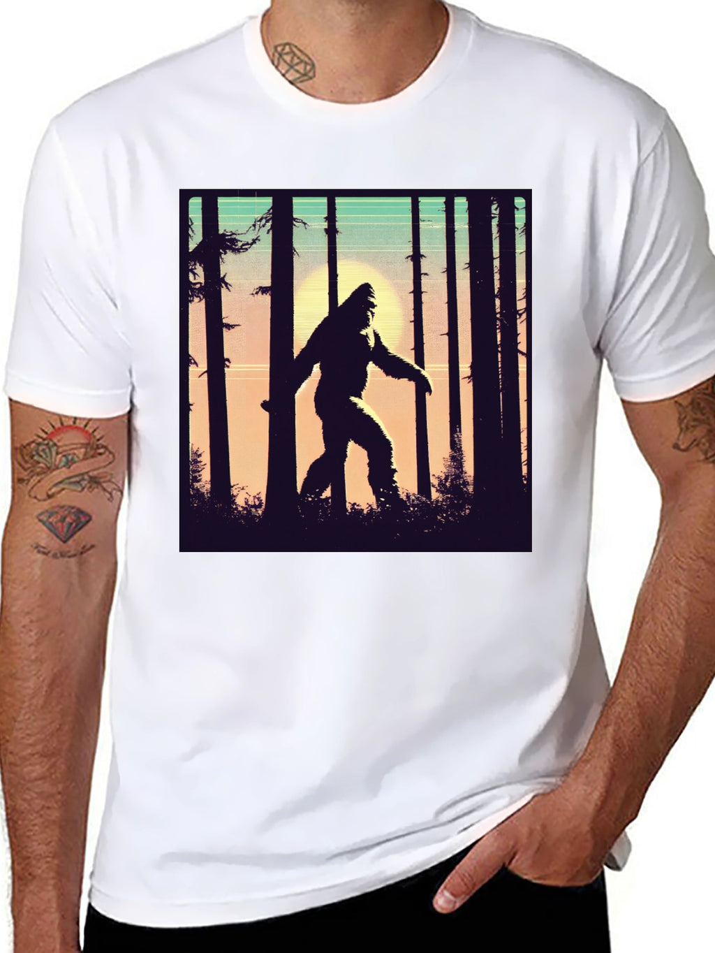 Sasquatch T-Shirt Bigfoot in Forest Graphic Tee