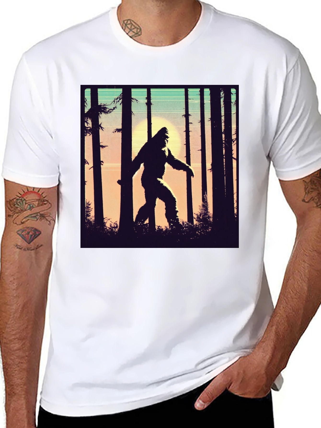 Sasquatch T-Shirt Bigfoot in Forest Graphic Tee