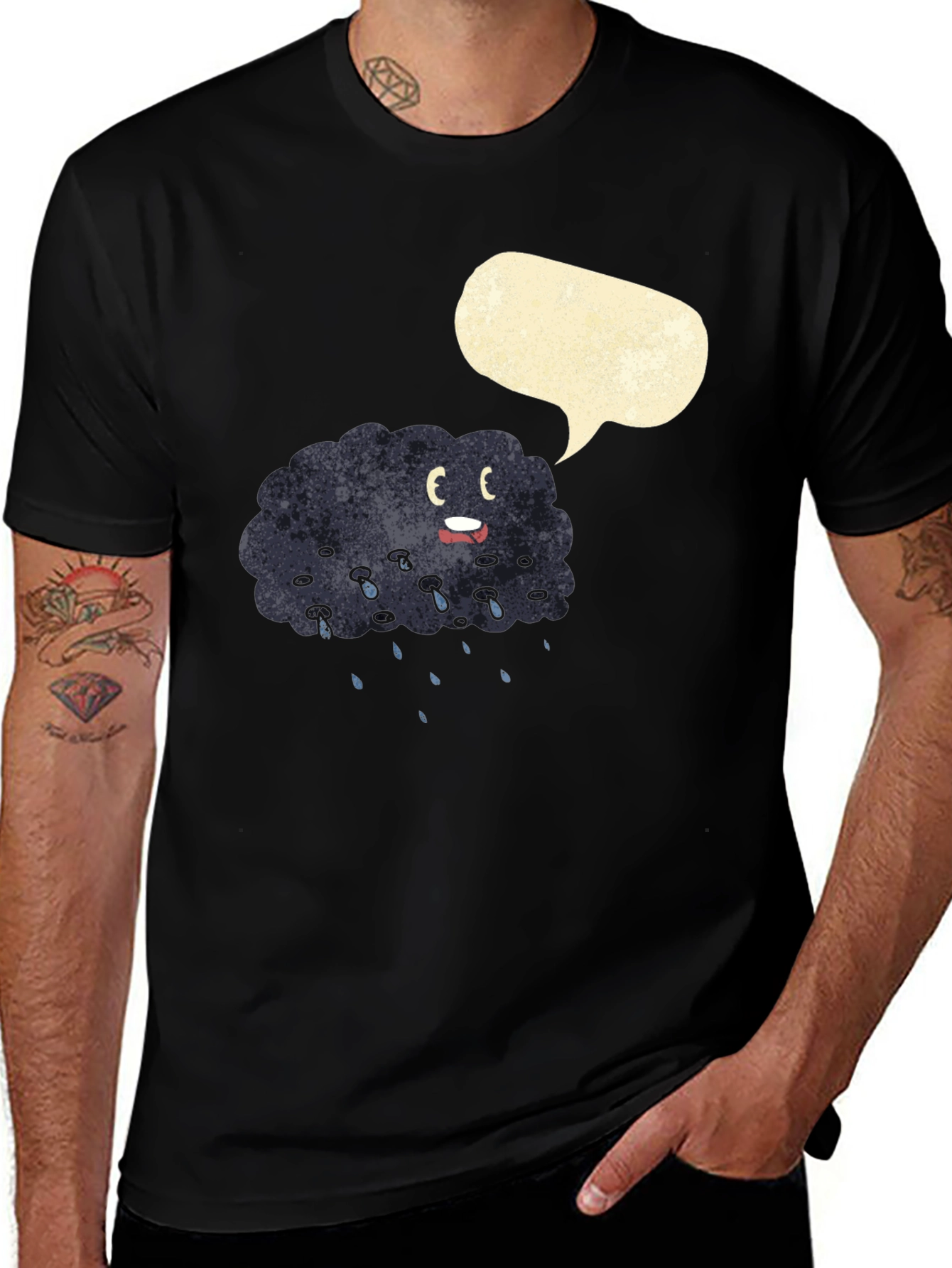Cartoon Rain Cloud Black T-Shirt
