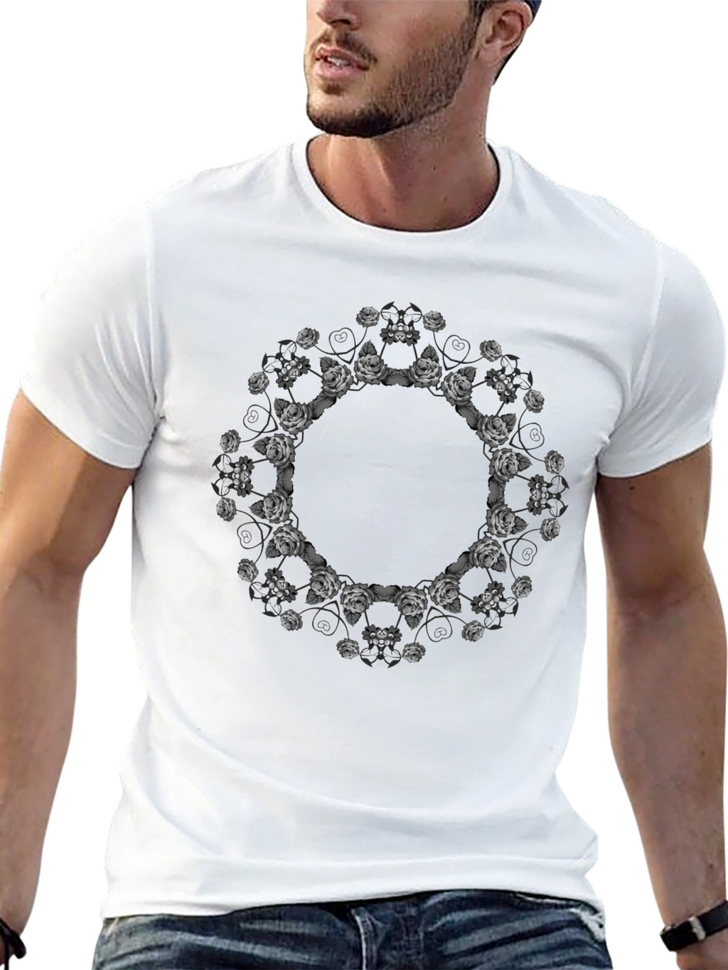Floral Mandala Print Black T-Shirt