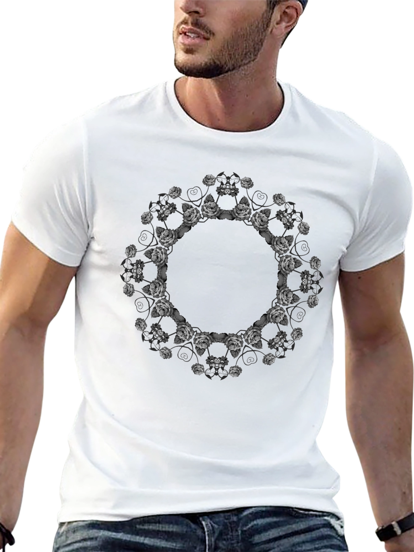 Floral Mandala Print Black T-Shirt