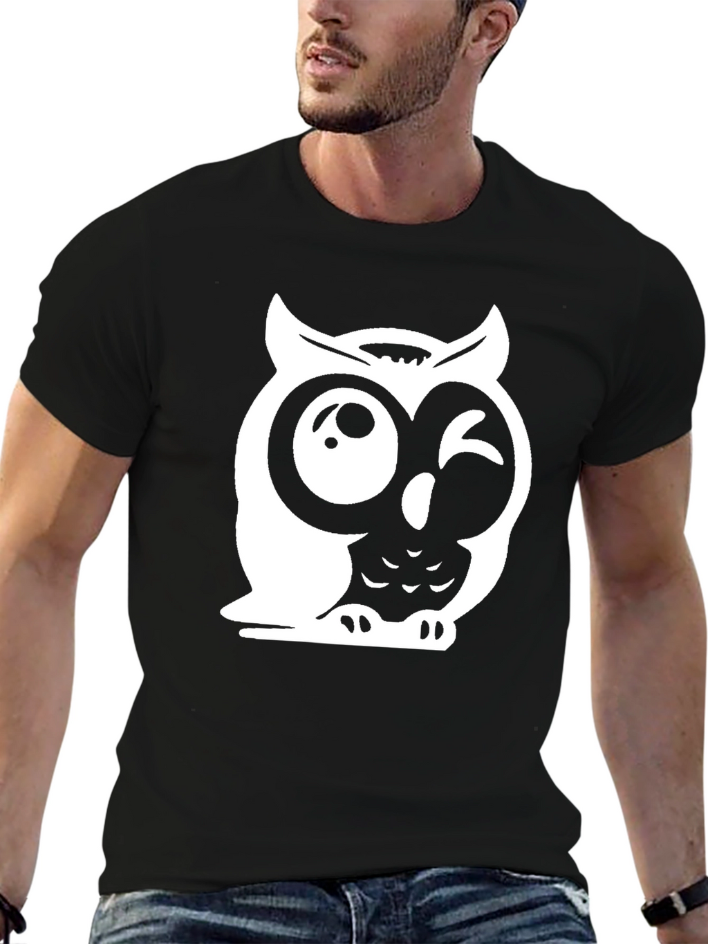 Funny Owl Graphic Tee - Mens Black T-Shirt