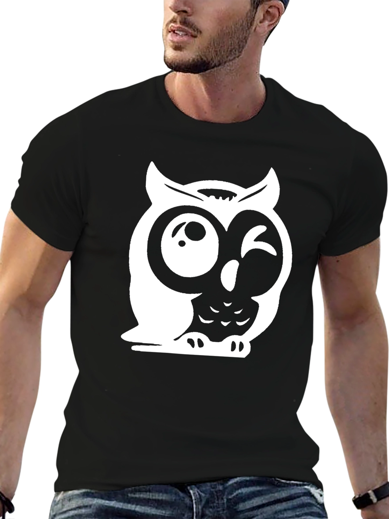 Funny Owl Graphic Tee - Mens Black T-Shirt