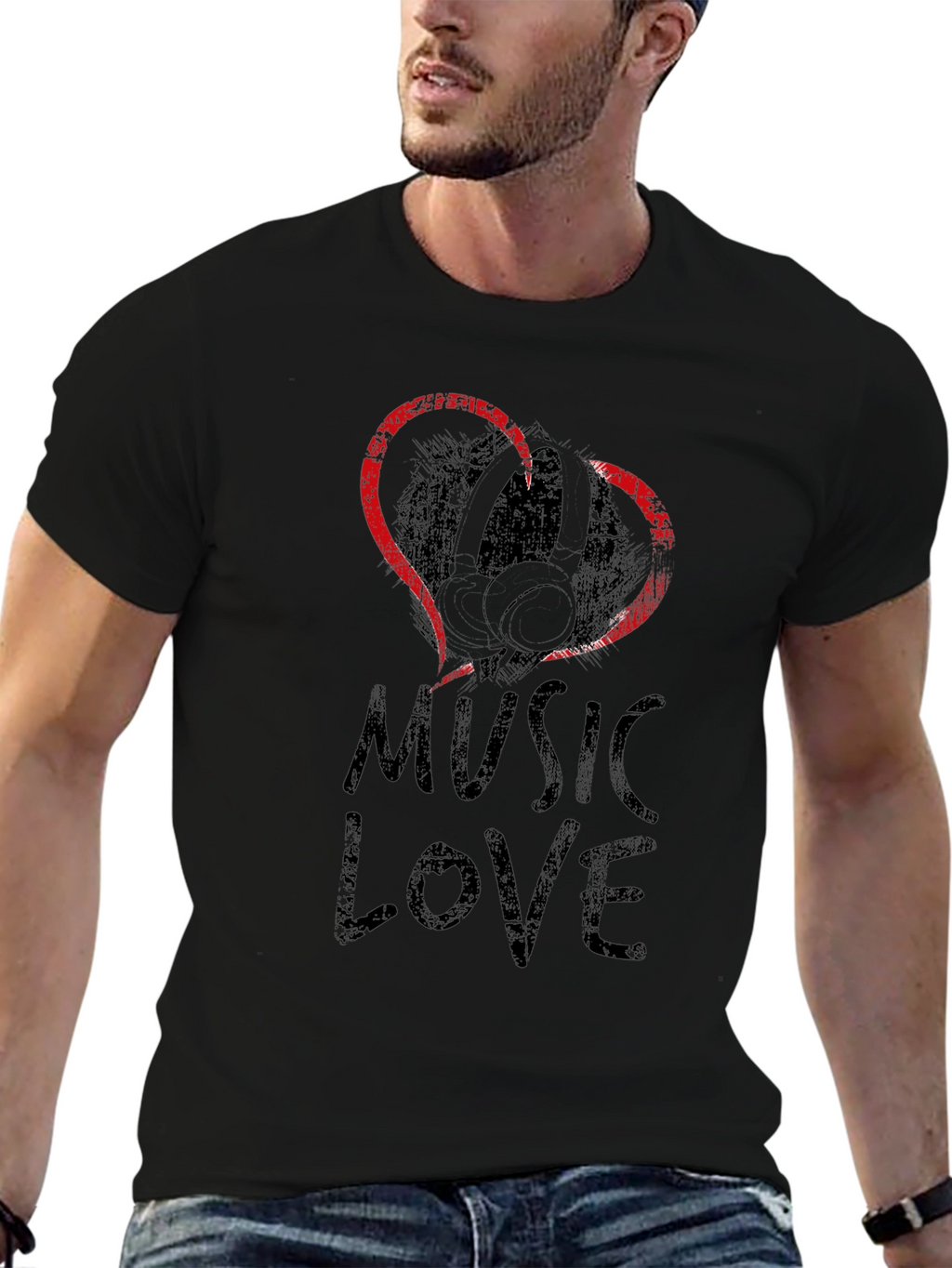 Music Love Graphic Tee - Black Cotton T-Shirt