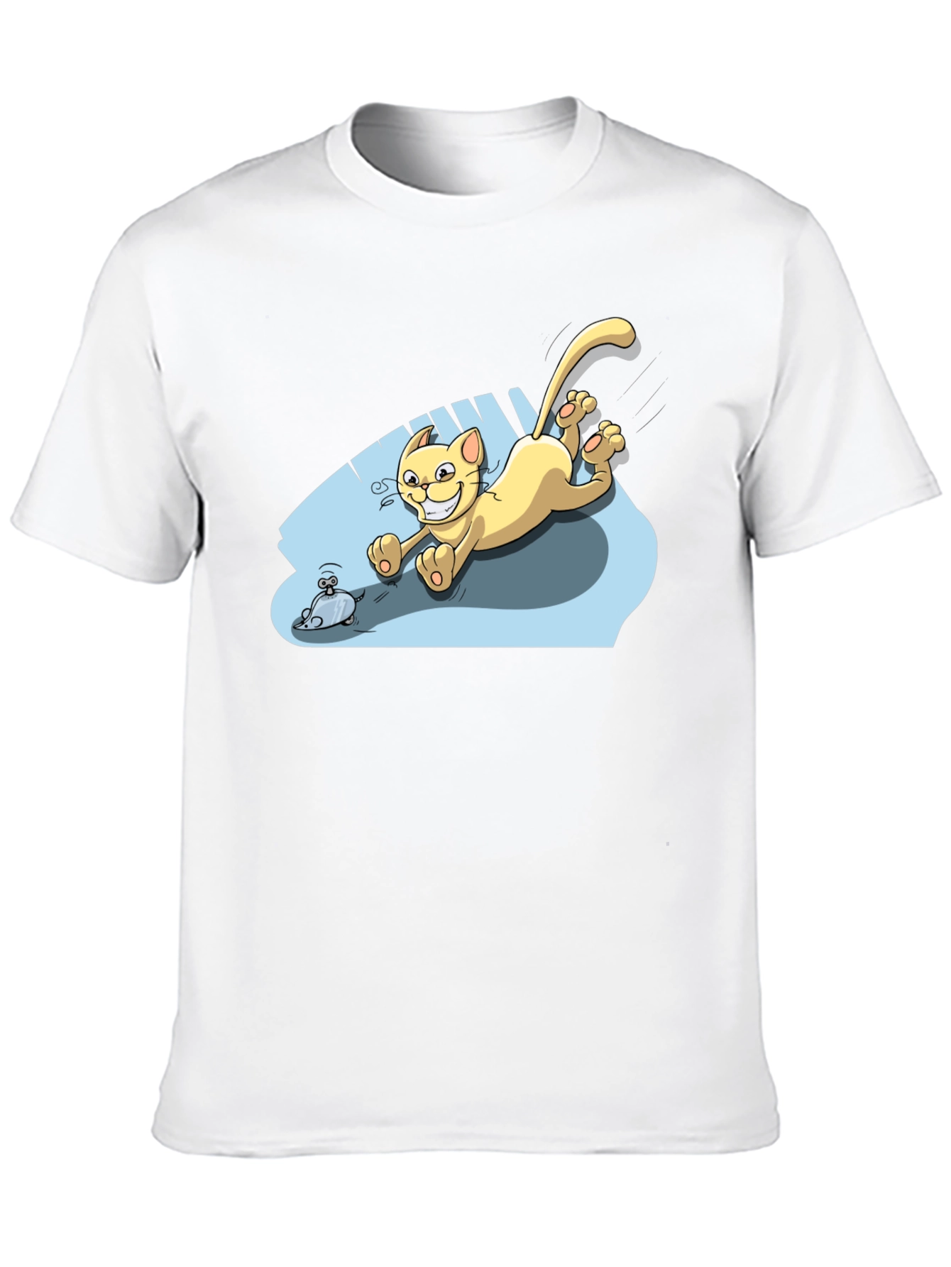 Cartoon Cat Chasing Mouse Black T-Shirt