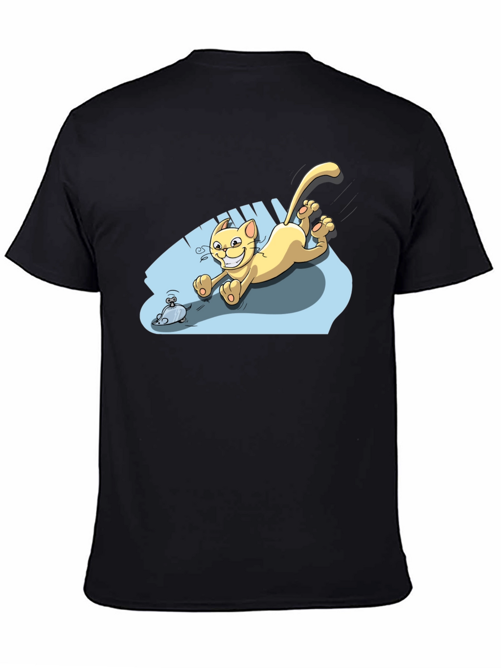 Cartoon Cat Chasing Mouse Black T-Shirt