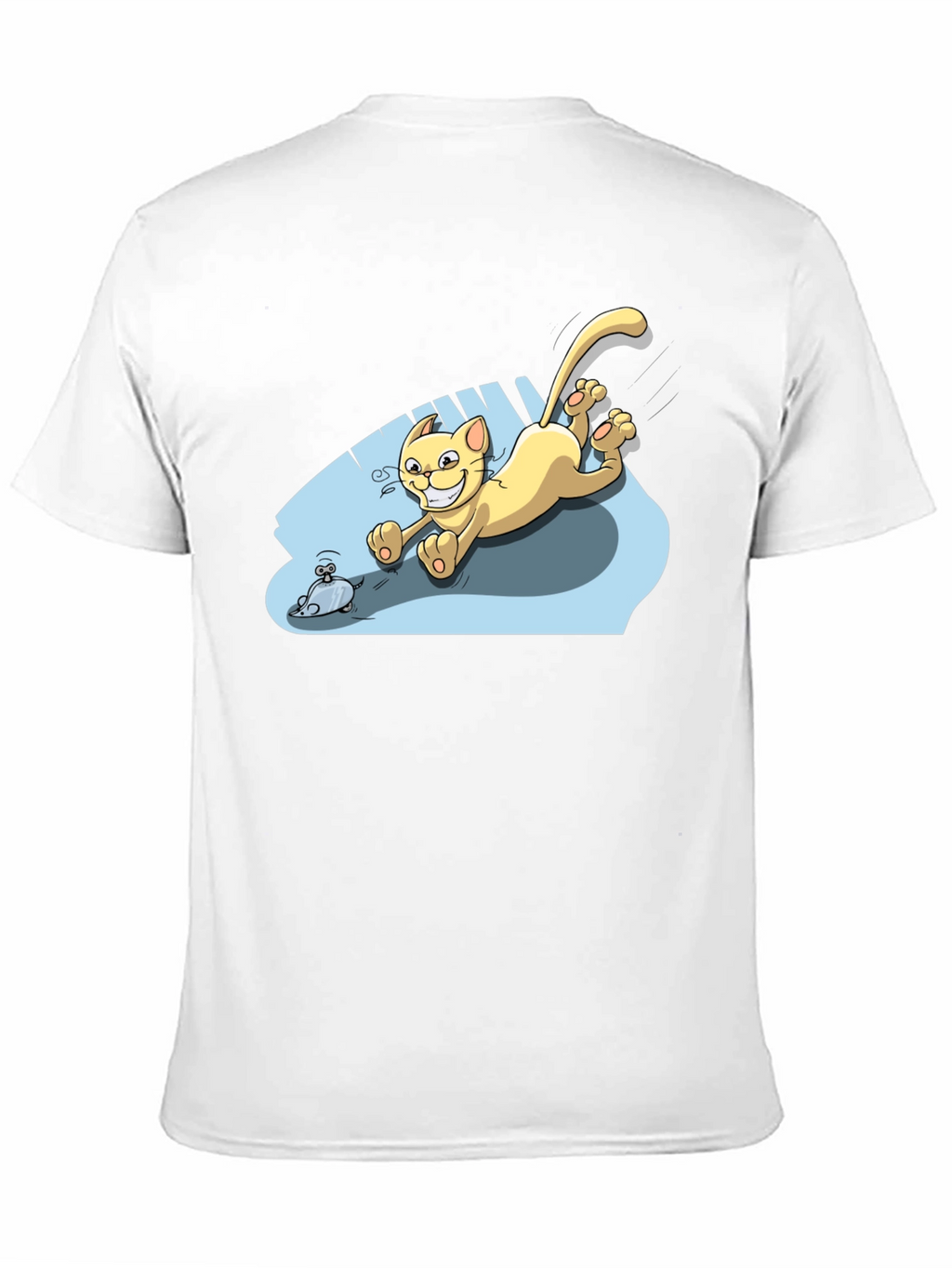 Cartoon Cat Chasing Mouse Black T-Shirt