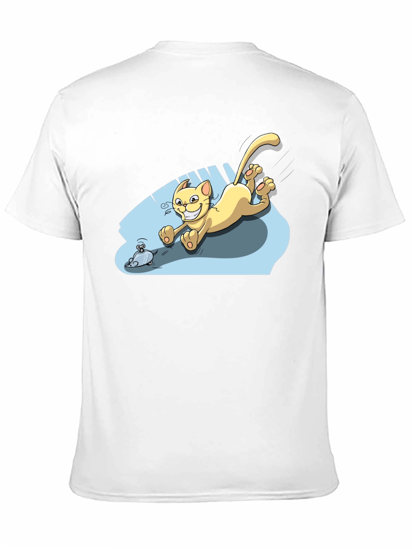 Cartoon Cat Chasing Mouse Black T-Shirt