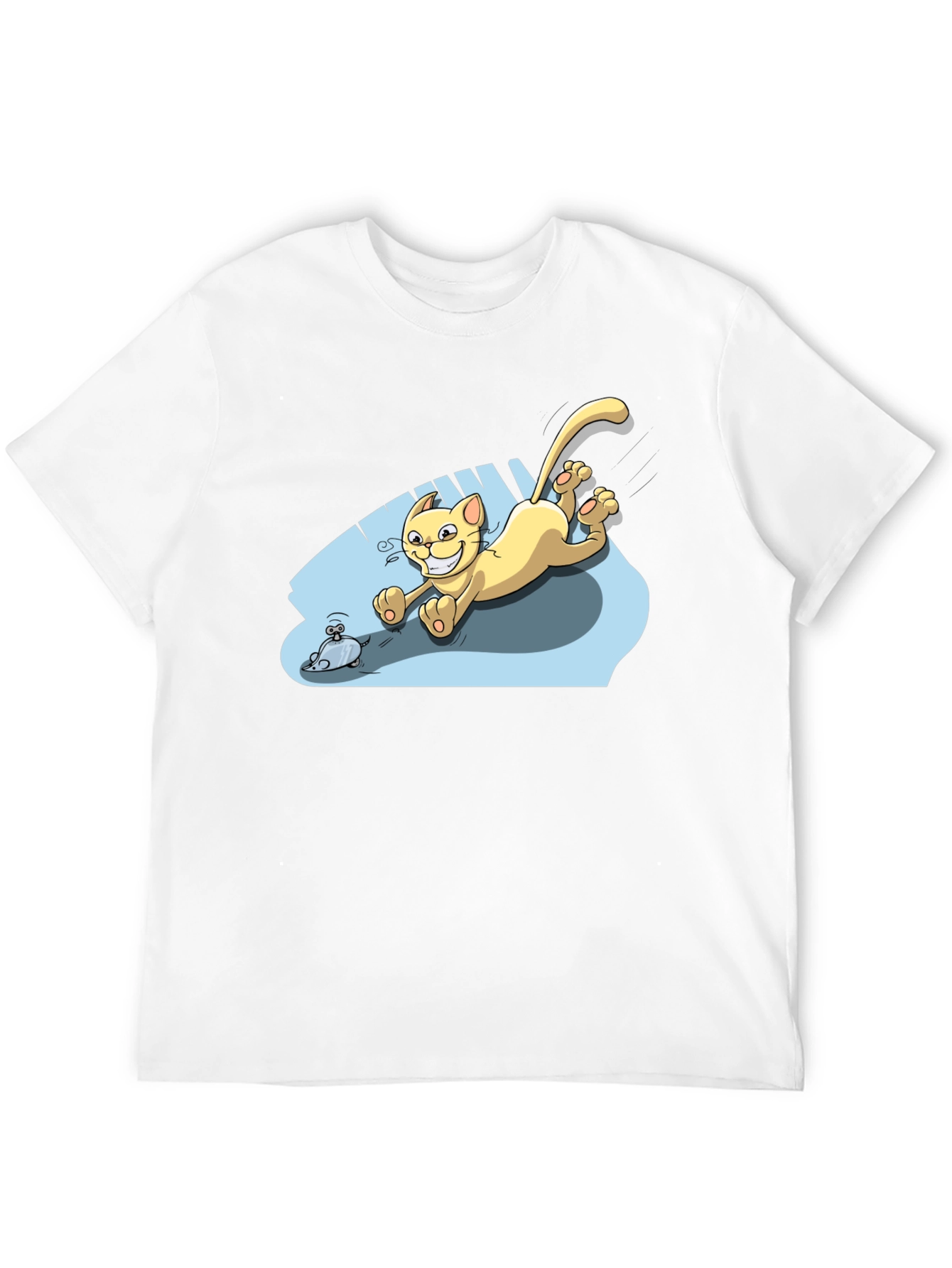 Cartoon Cat Chasing Mouse Black T-Shirt
