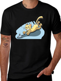Cartoon Cat Chasing Mouse Black T-Shirt
