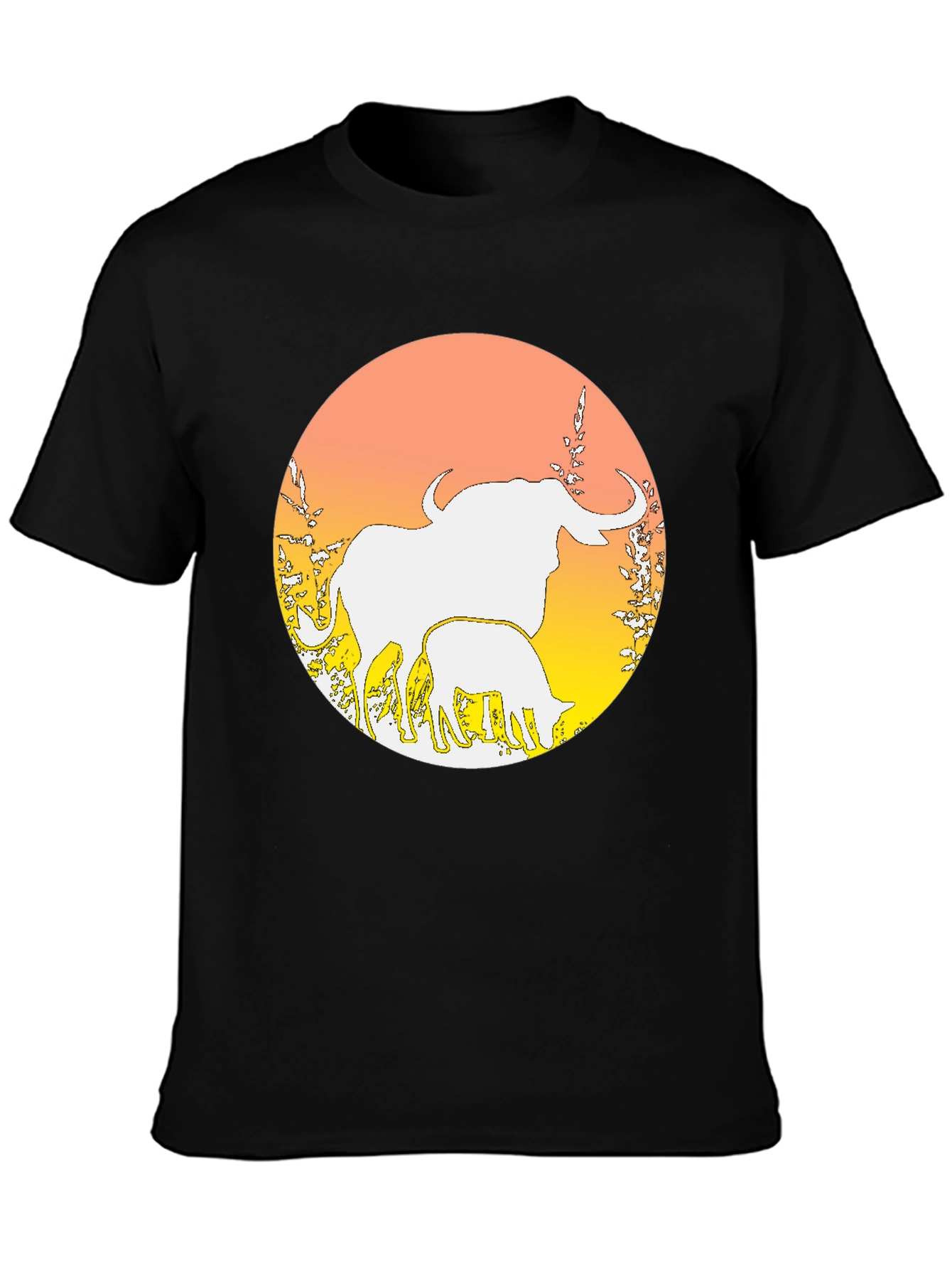 Elephant & Calf Graphic Tee - Black Cotton Blend