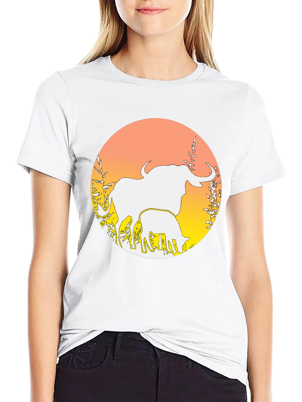 Elephant & Calf Graphic Tee - Black Cotton Blend