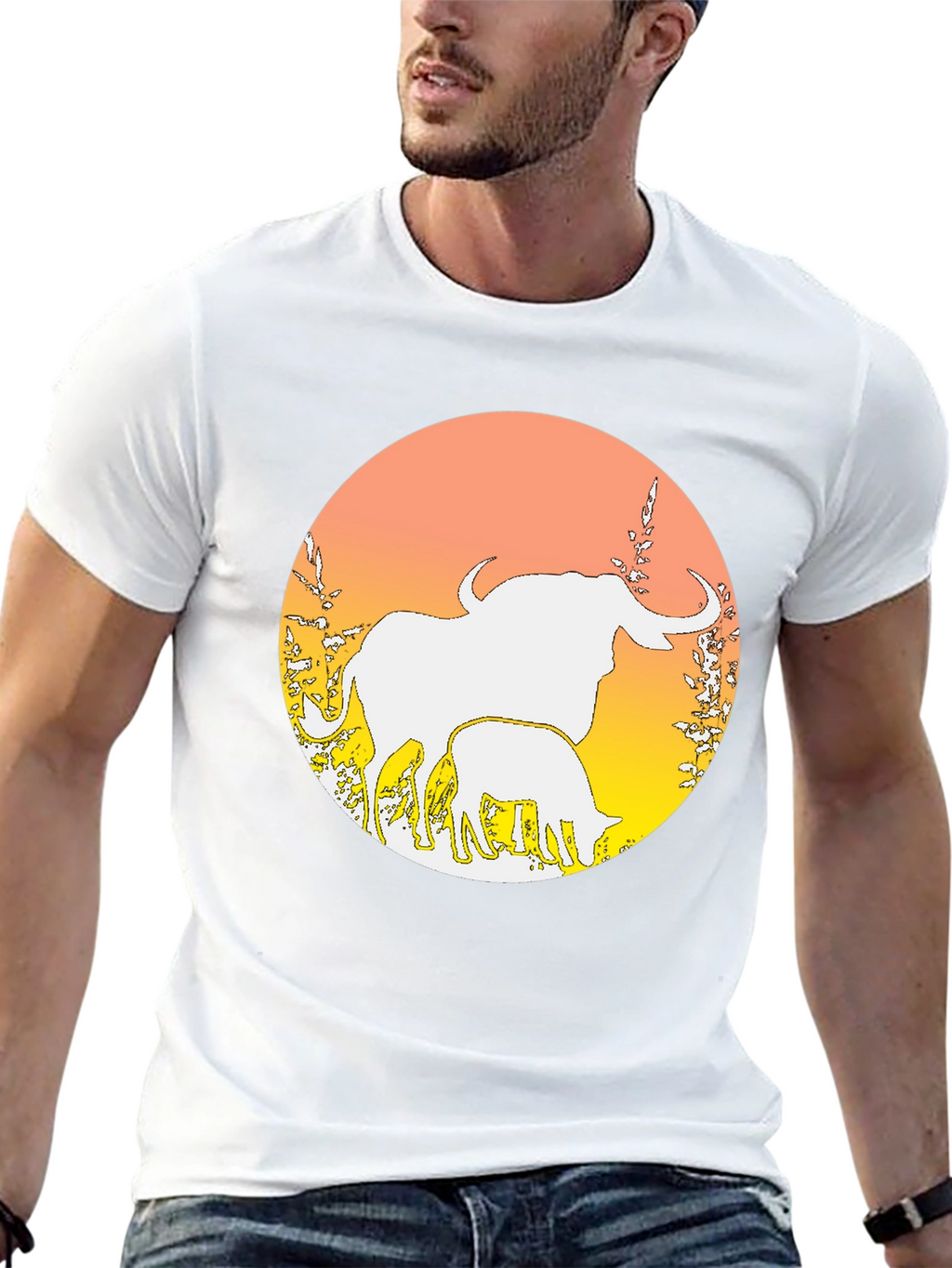 Elephant & Calf Graphic Tee - Black Cotton Blend