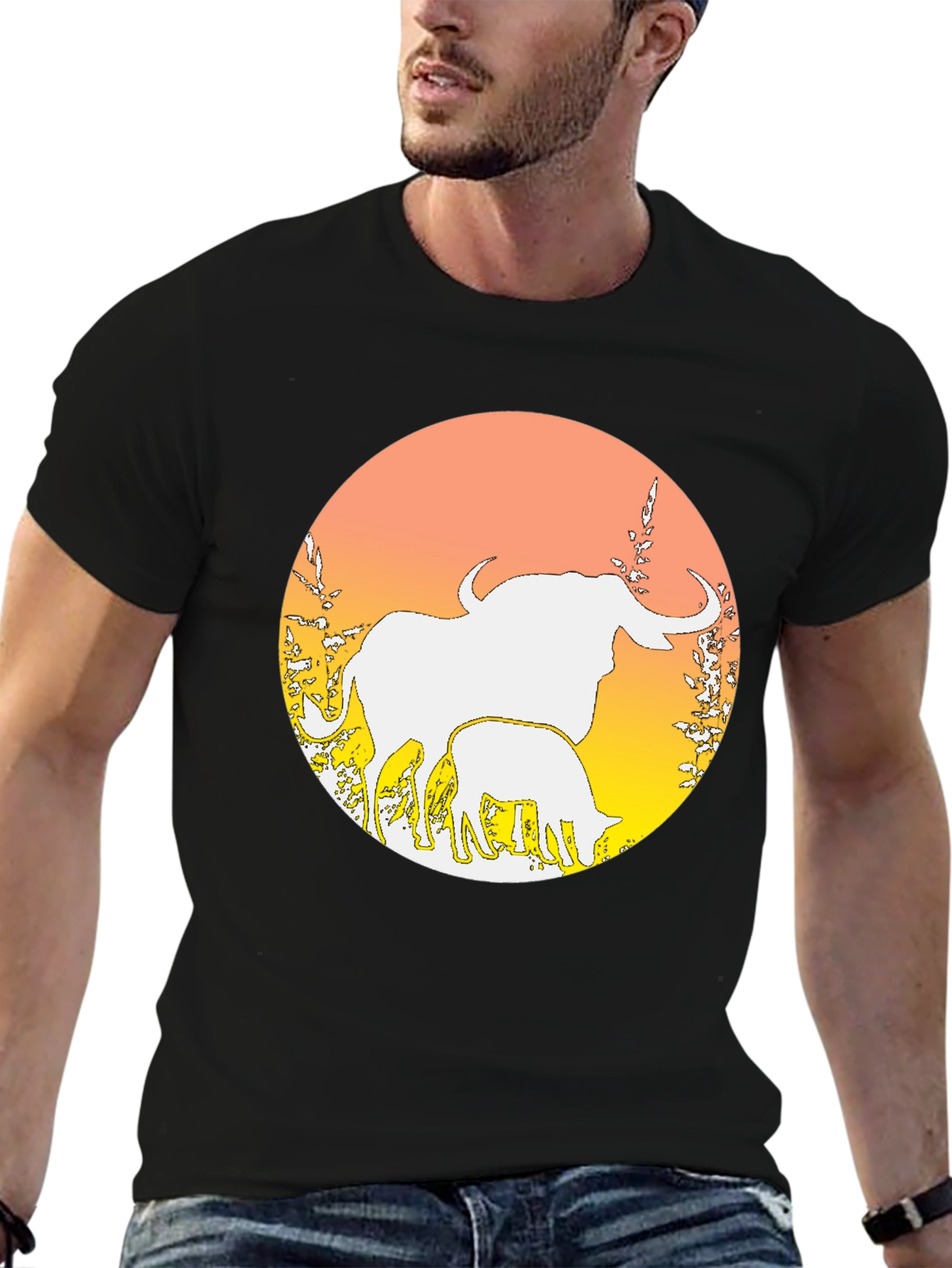 Elephant & Calf Graphic Tee - Black Cotton Blend