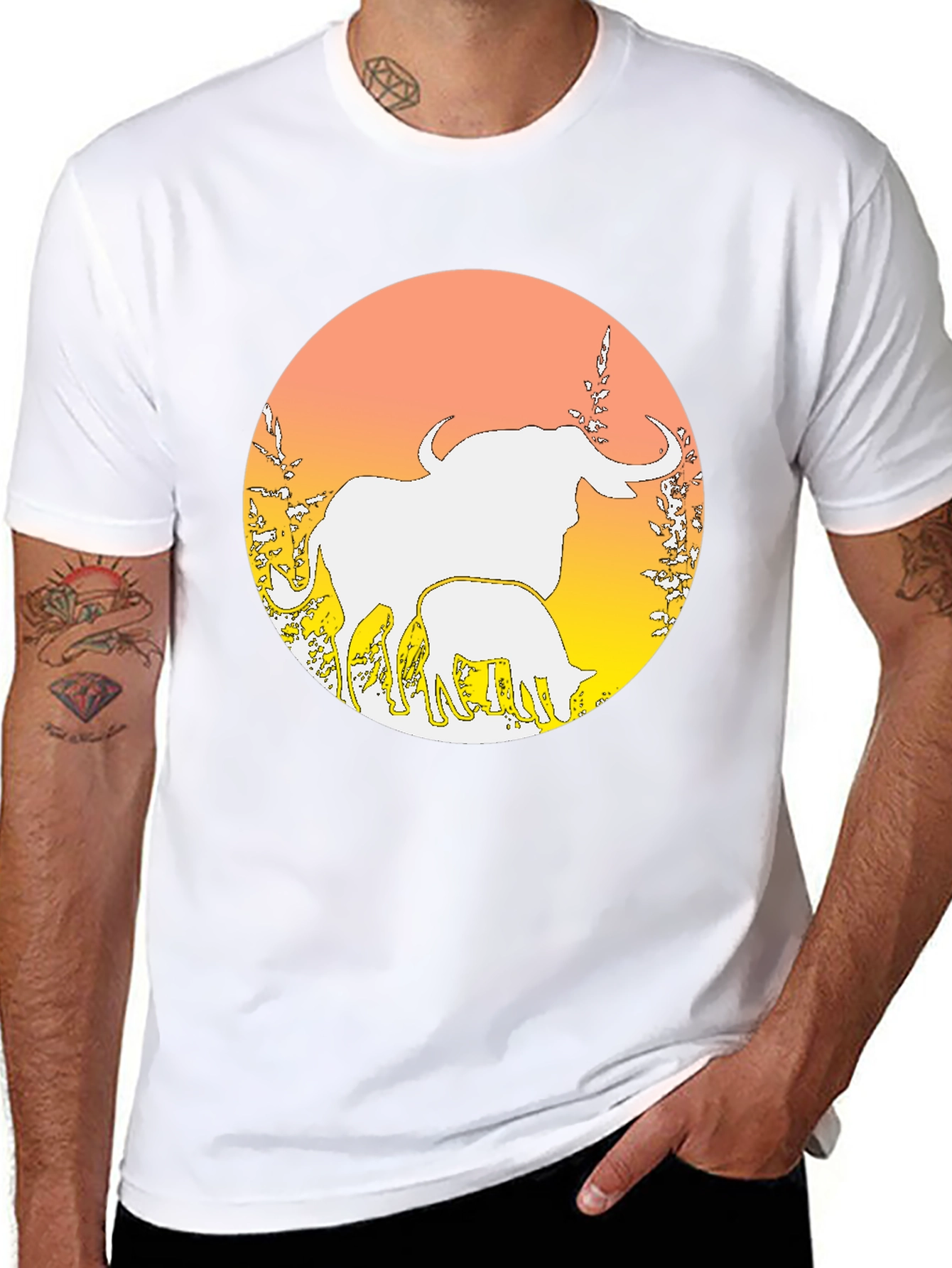 Elephant & Calf Graphic Tee - Black Cotton Blend