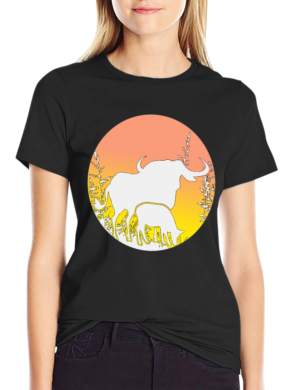 Elephant & Calf Graphic Tee - Black Cotton Blend
