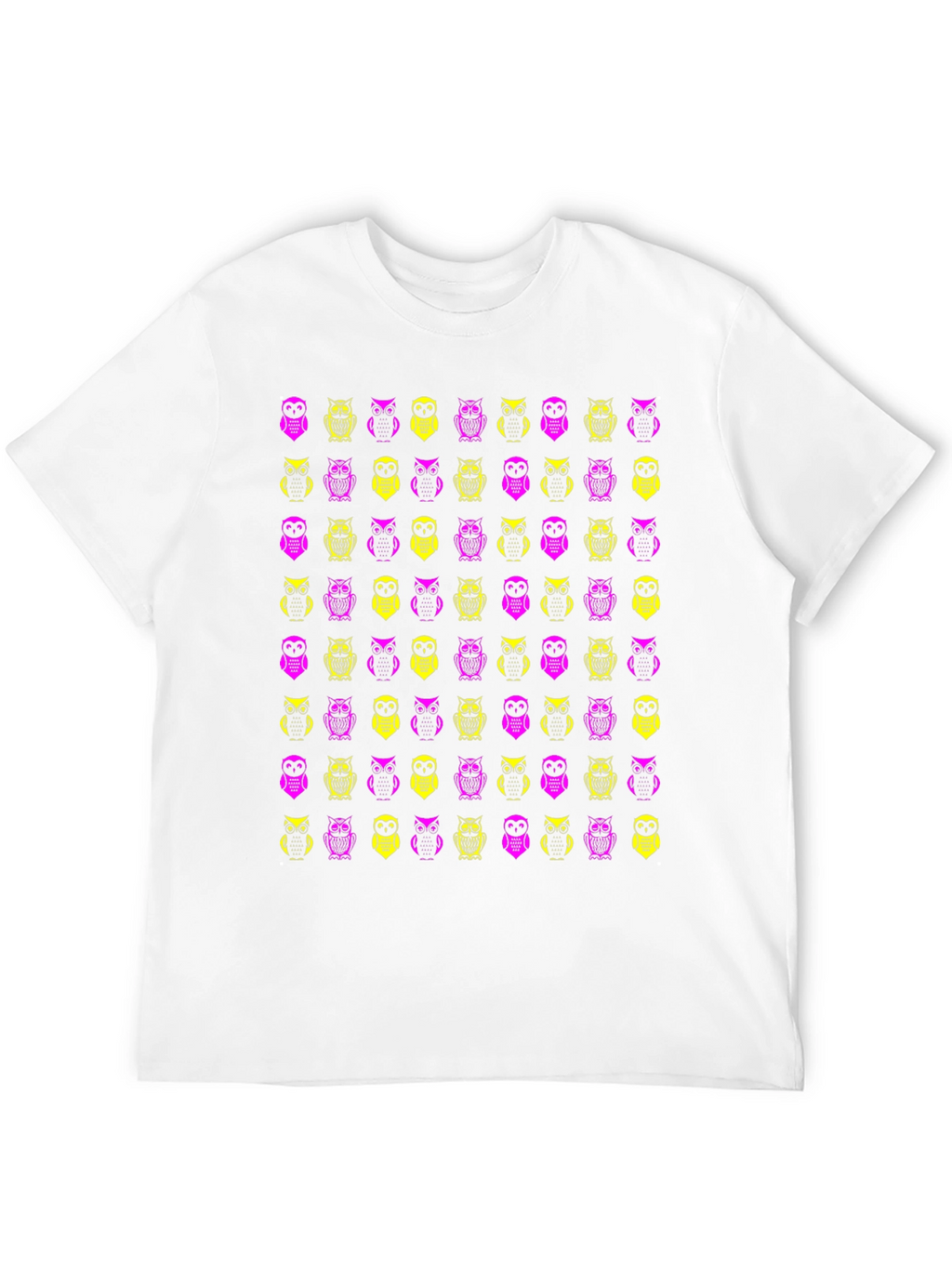 Owl Pattern Graphic Tee - Black Cotton T-Shirt