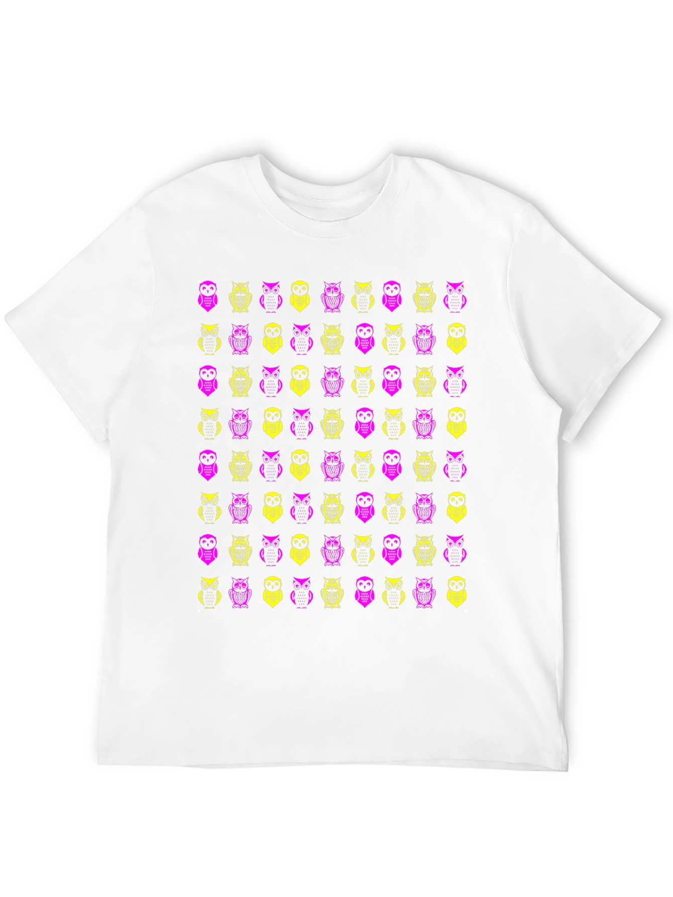Owl Pattern Graphic Tee - Black Cotton T-Shirt